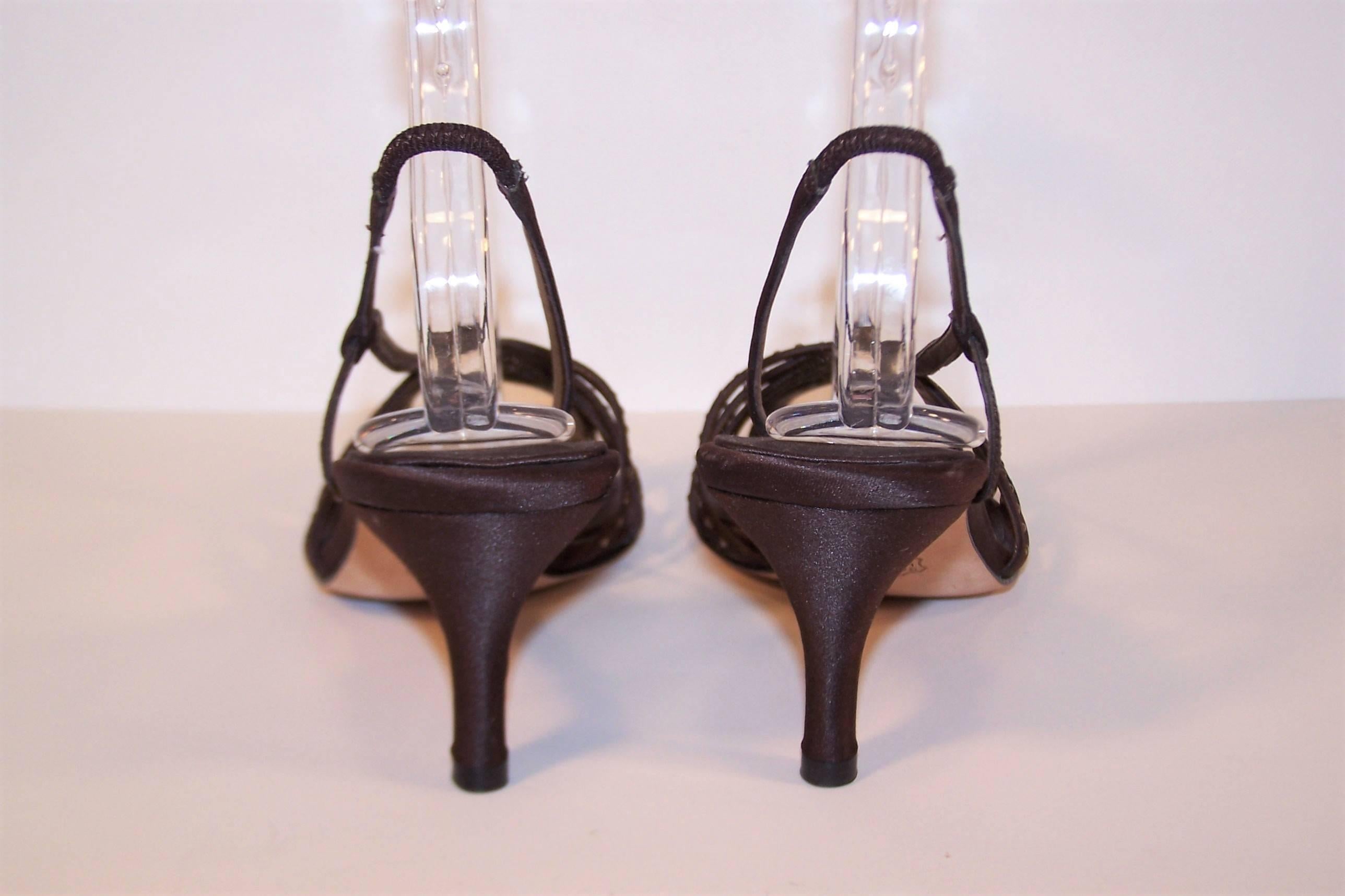 Glam C.1980 Nina Chocolate Brown Satin Slingback Sandals 1