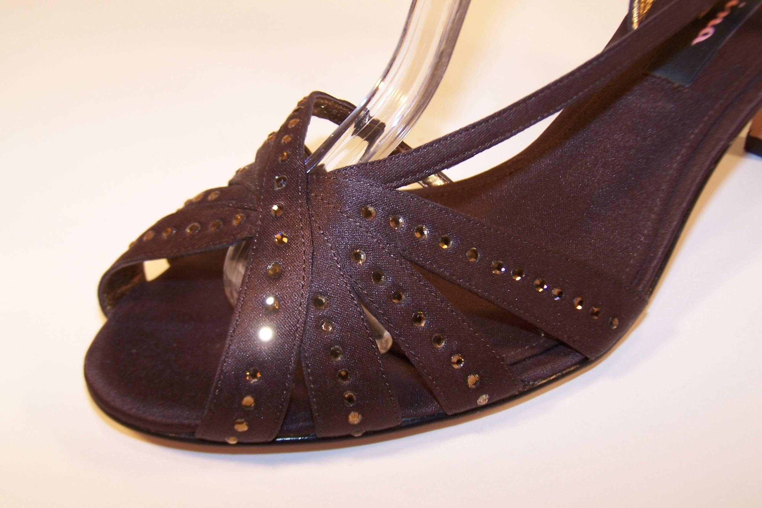 Glam C.1980 Nina Chocolate Brown Satin Slingback Sandals 2