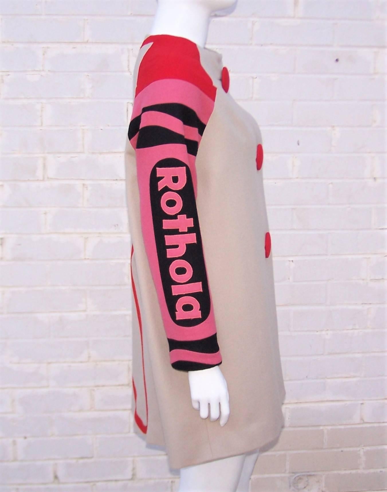 Beige Fun C.1990 Christian Francis Roth Pop Art 'Rothola' Crayon Jacket