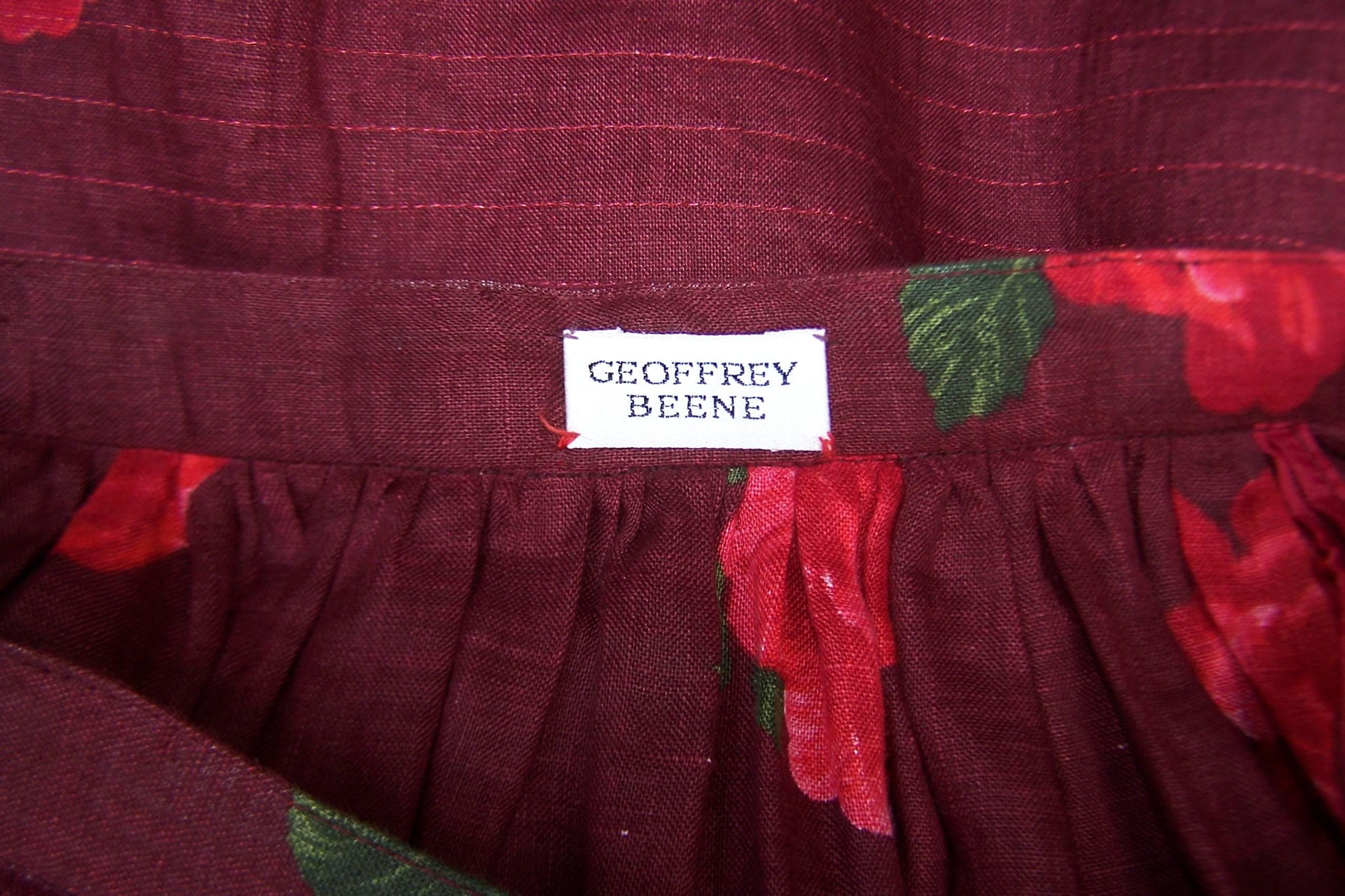 1970's Geoffrey Beene Linen Skirt Set With Red Lace & Roses 5