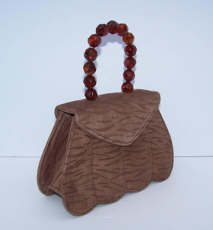 C.1990 Michelle LaLonde Suede Leather Handbag With Tortoise Plastic