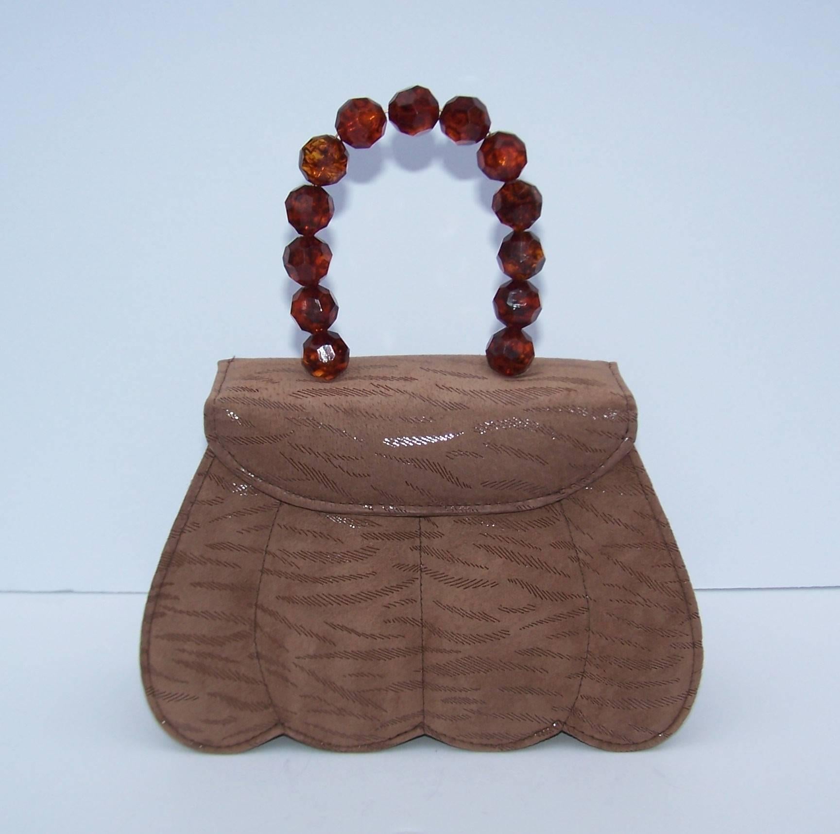 C.1990 Michelle LaLonde Suede Leather Handbag With Tortoise Plastic Handle In Excellent Condition In Atlanta, GA