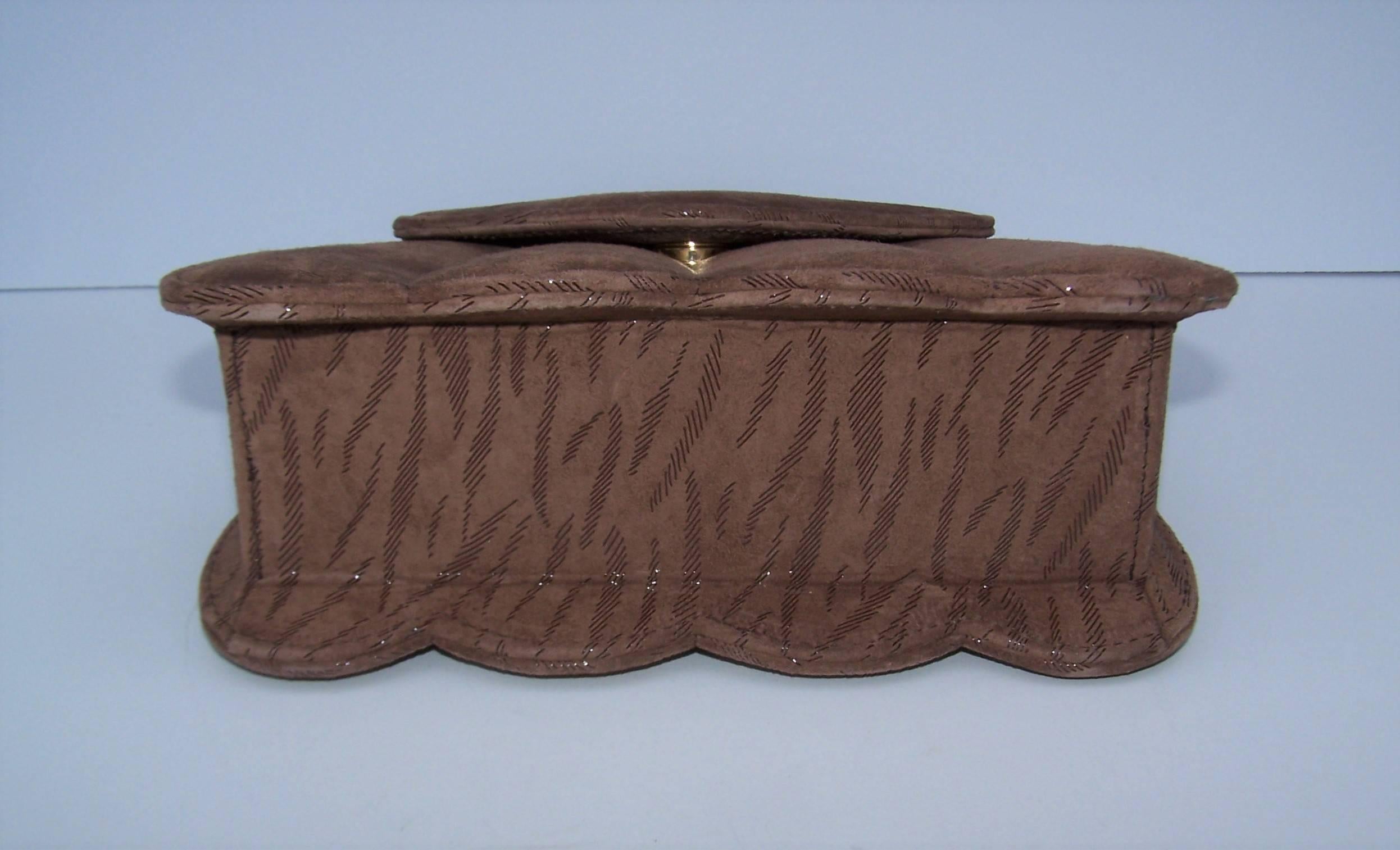 Women's C.1990 Michelle LaLonde Suede Leather Handbag With Tortoise Plastic Handle