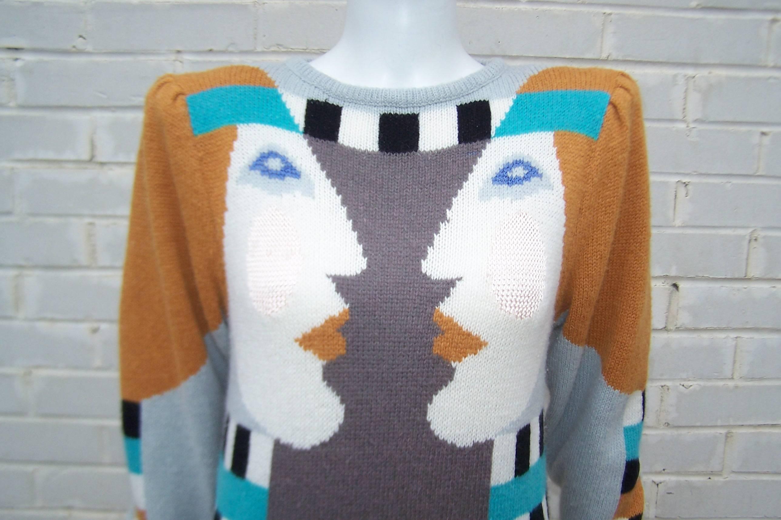 Whimsical 1980's Bob Mackie Pop Art Sweater Dress In Excellent Condition In Atlanta, GA