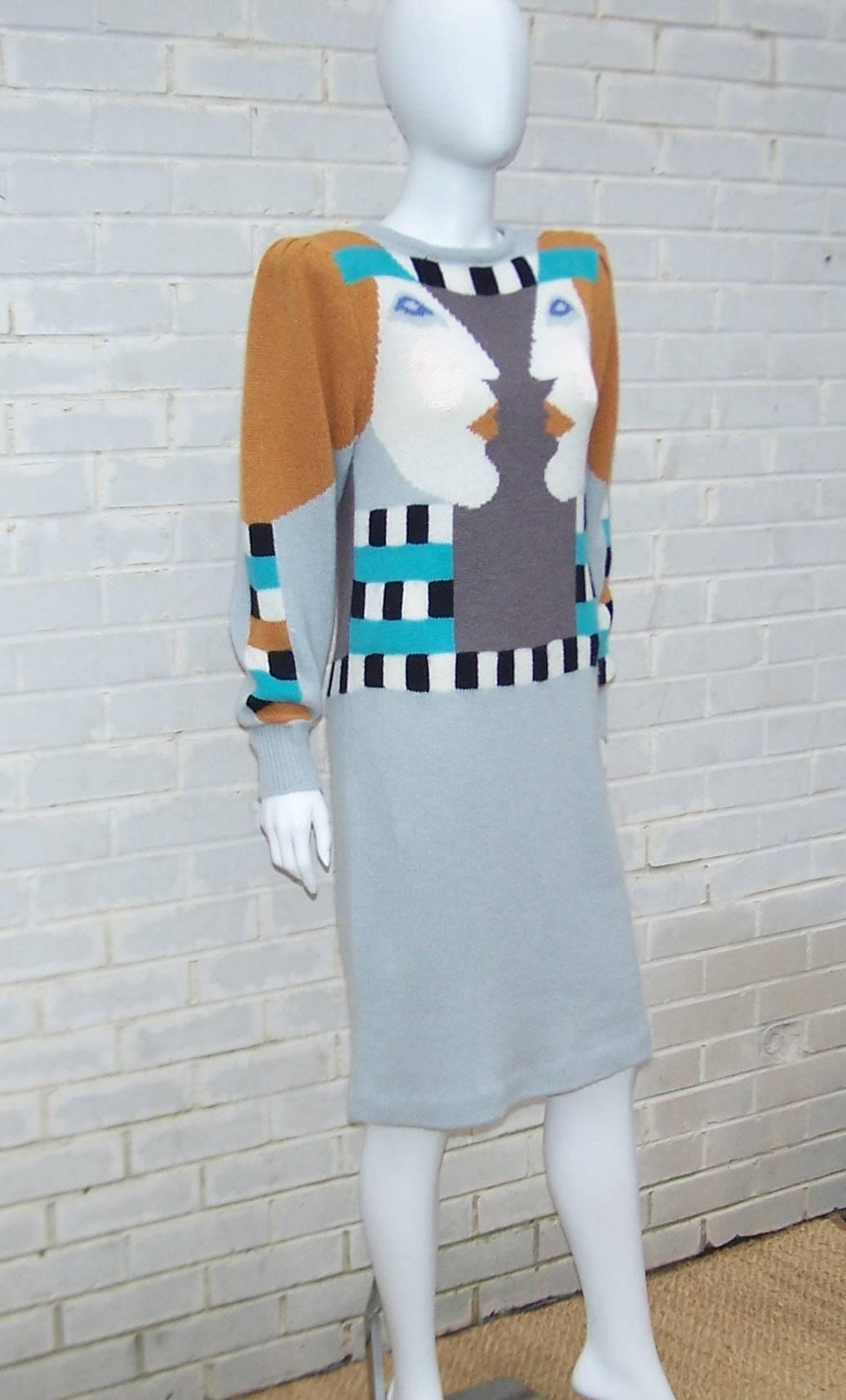 Women's Whimsical 1980's Bob Mackie Pop Art Sweater Dress