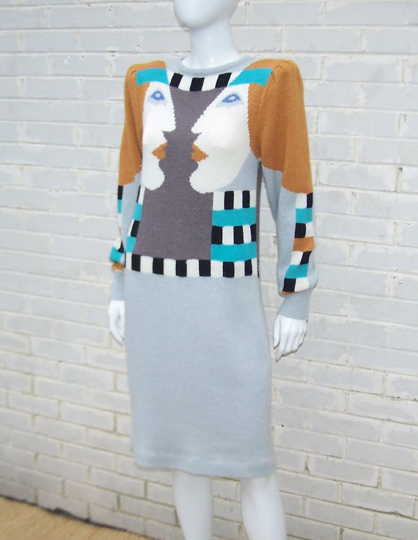 Whimsical 1980's Bob Mackie Pop Art Sweater Dress 1