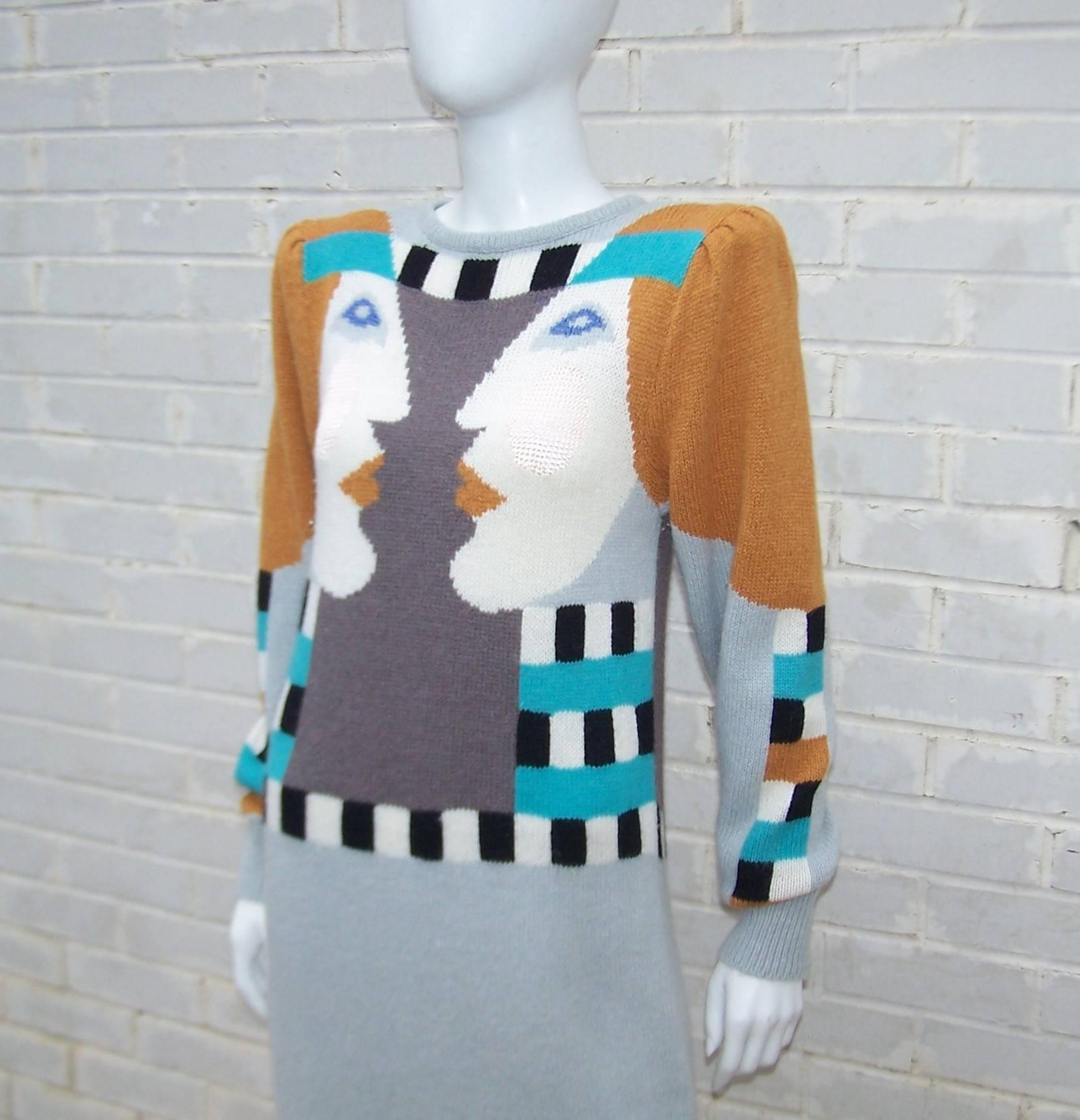 Whimsical 1980's Bob Mackie Pop Art Sweater Dress 2
