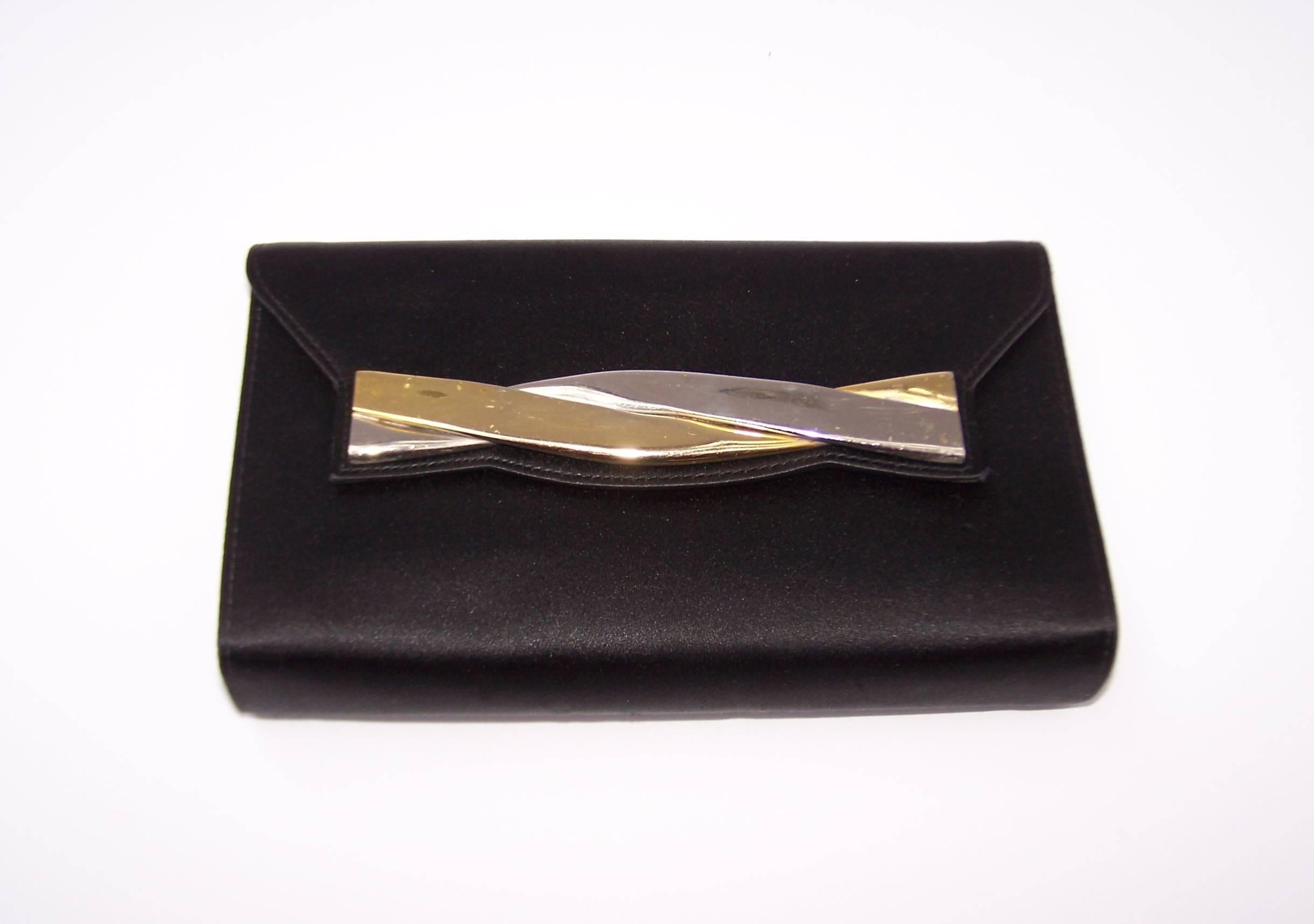 C.1960 Salvatore Ferragamo Black Satin Envelope Clutch In Good Condition In Atlanta, GA