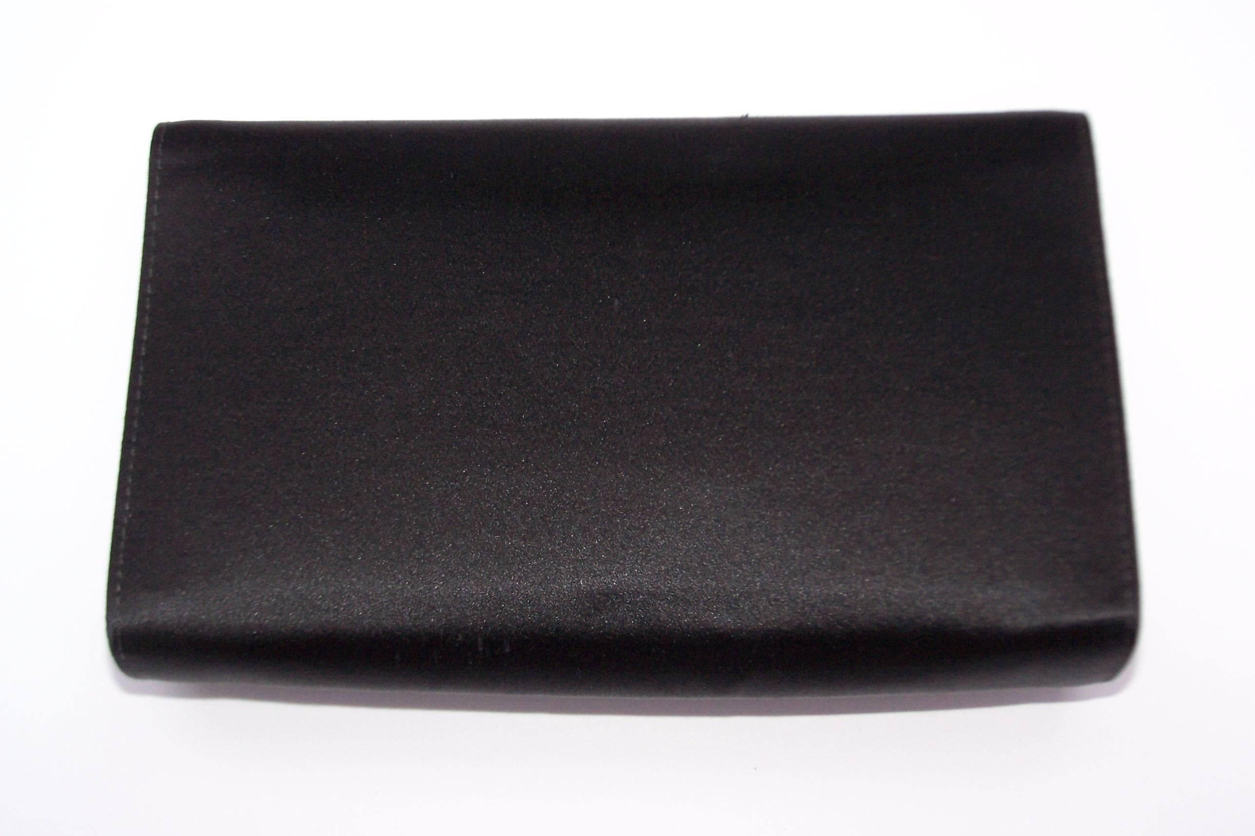 C.1960 Salvatore Ferragamo Black Satin Envelope Clutch 1