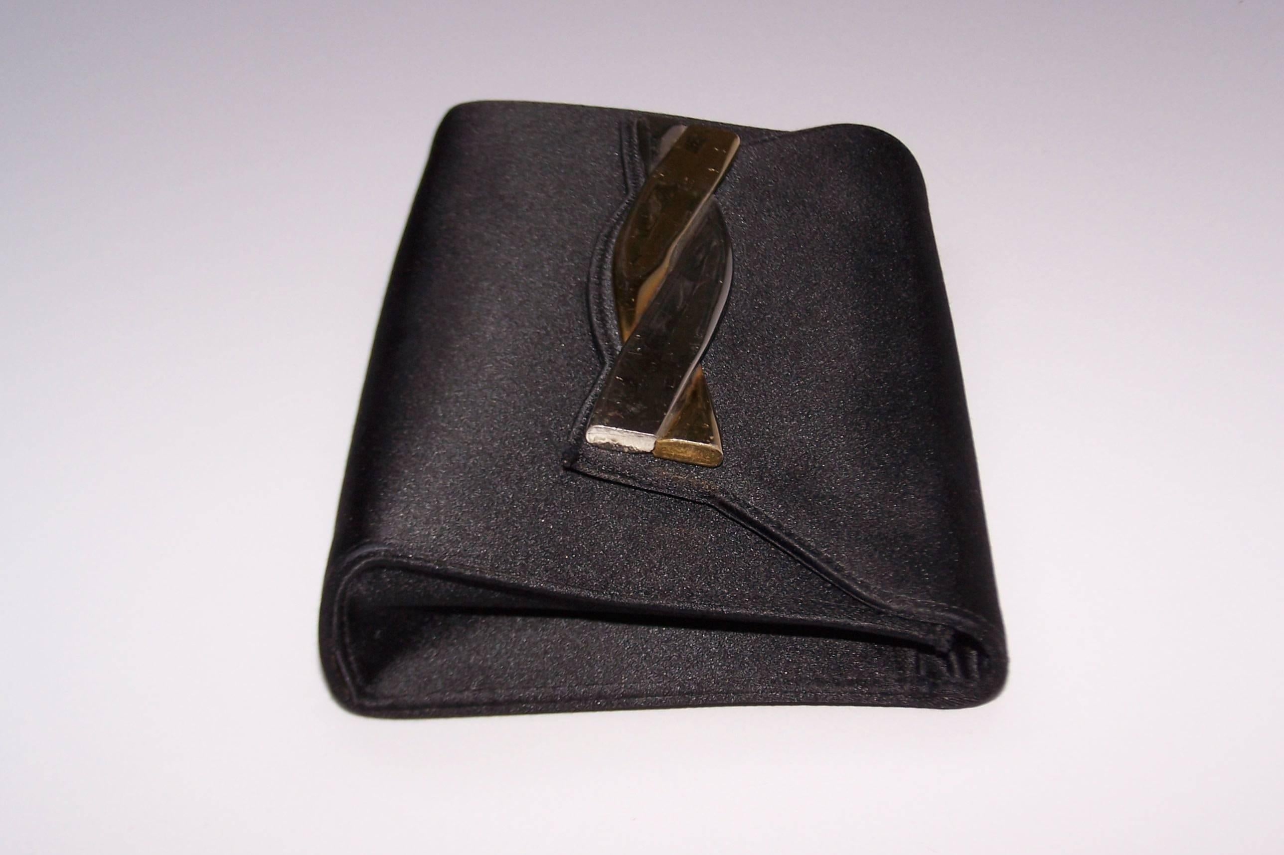 Women's C.1960 Salvatore Ferragamo Black Satin Envelope Clutch