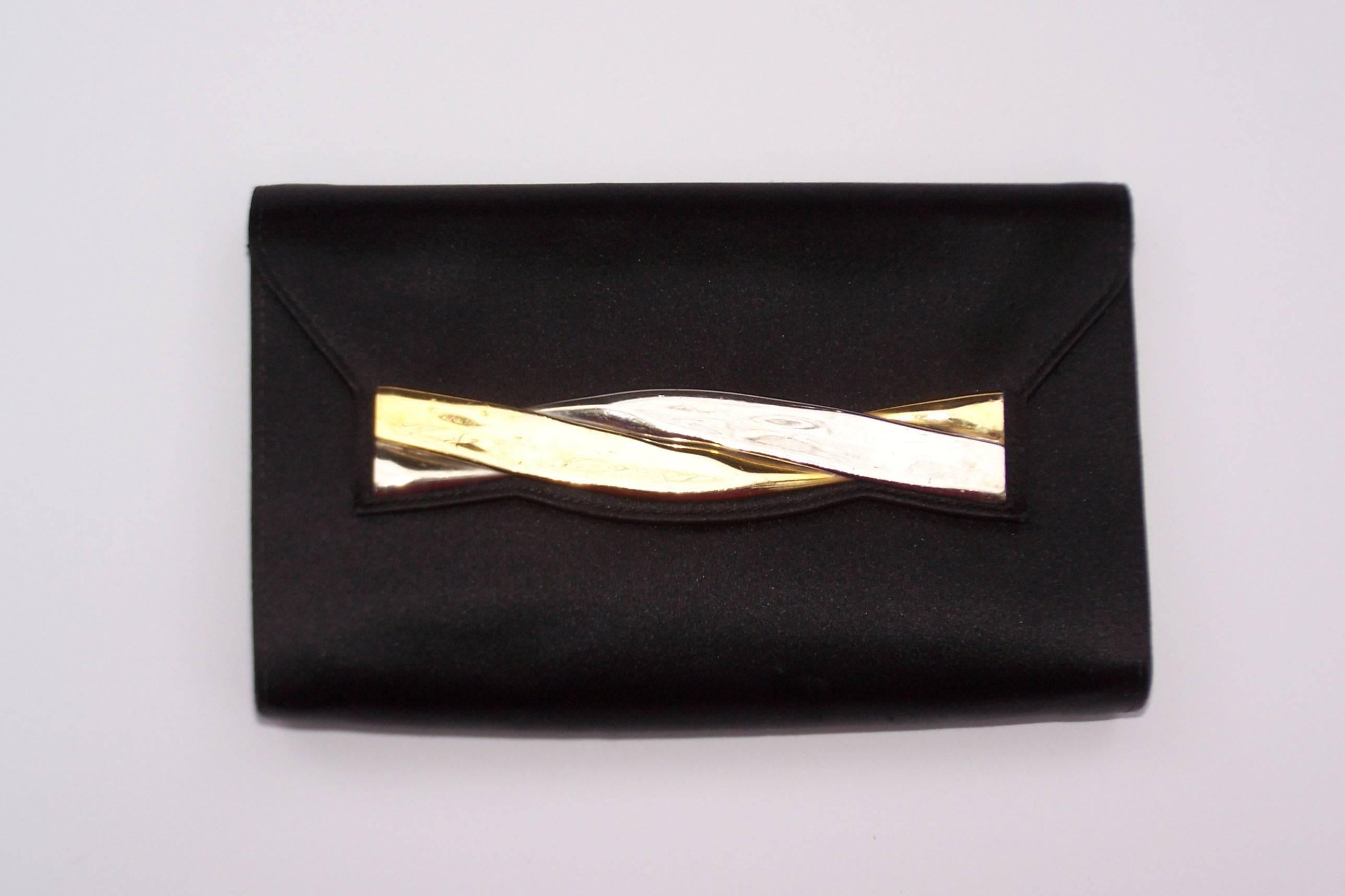 C.1960 Salvatore Ferragamo Black Satin Envelope Clutch 3