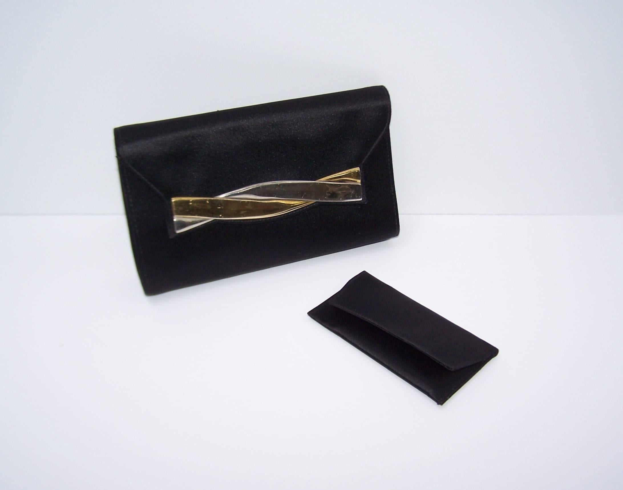 C.1960 Salvatore Ferragamo Black Satin Envelope Clutch 4