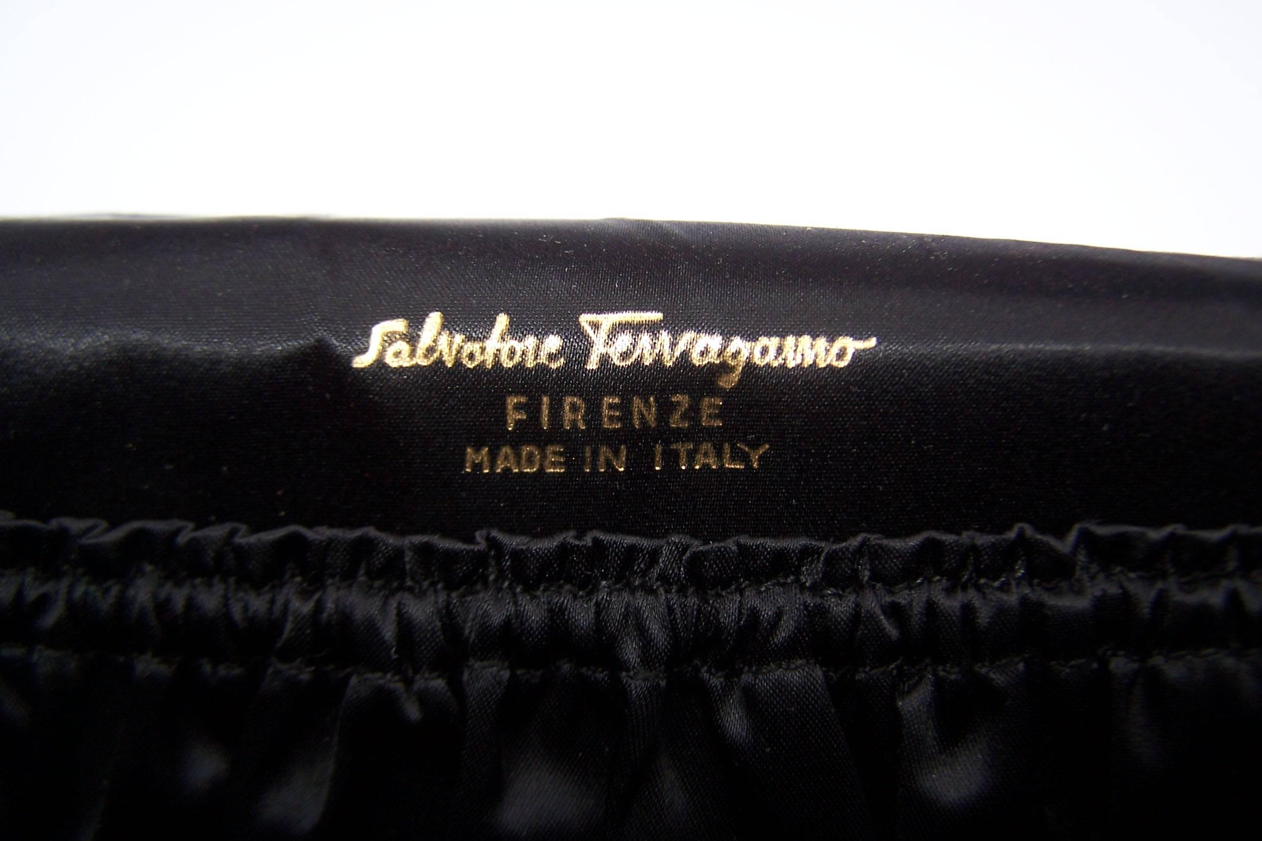 C.1960 Salvatore Ferragamo Black Satin Envelope Clutch 6