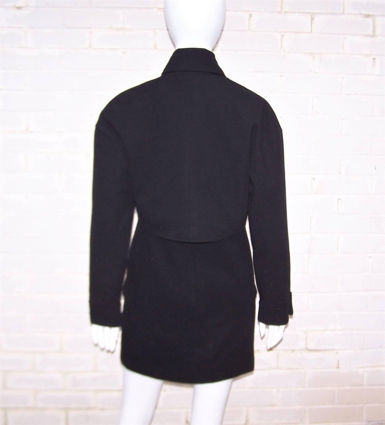Women's Youthful 1980's Chanel Boutique Black Jumper Dress With Cropped Jacket