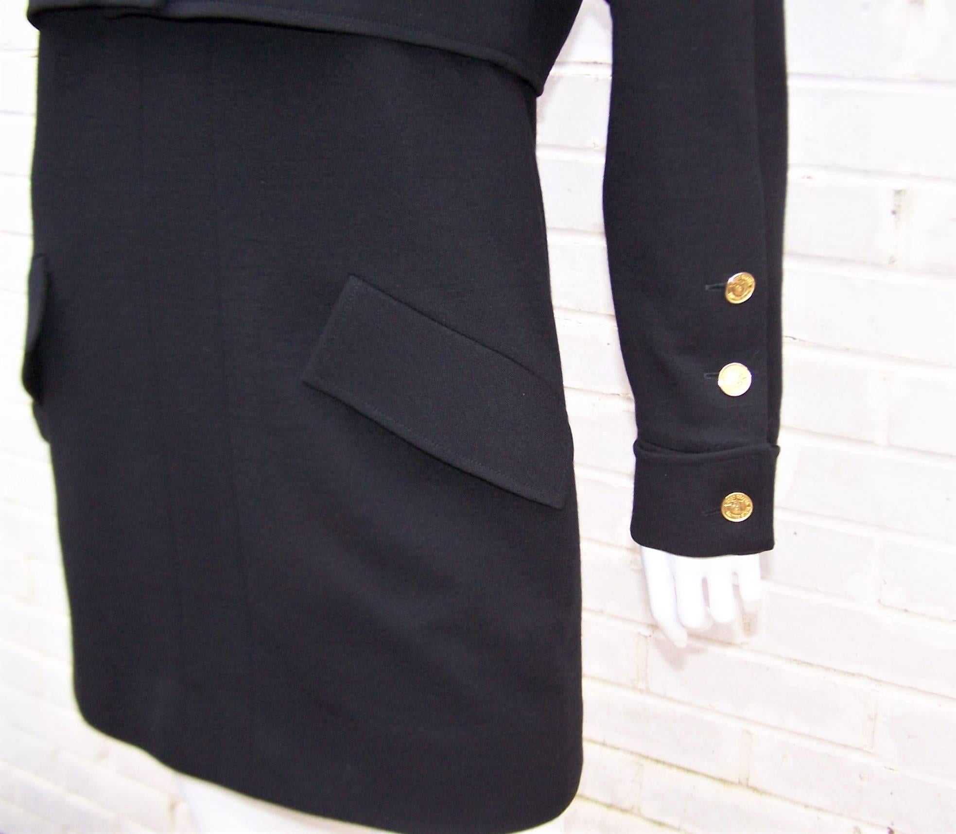 Youthful 1980's Chanel Boutique Black Jumper Dress With Cropped Jacket 1