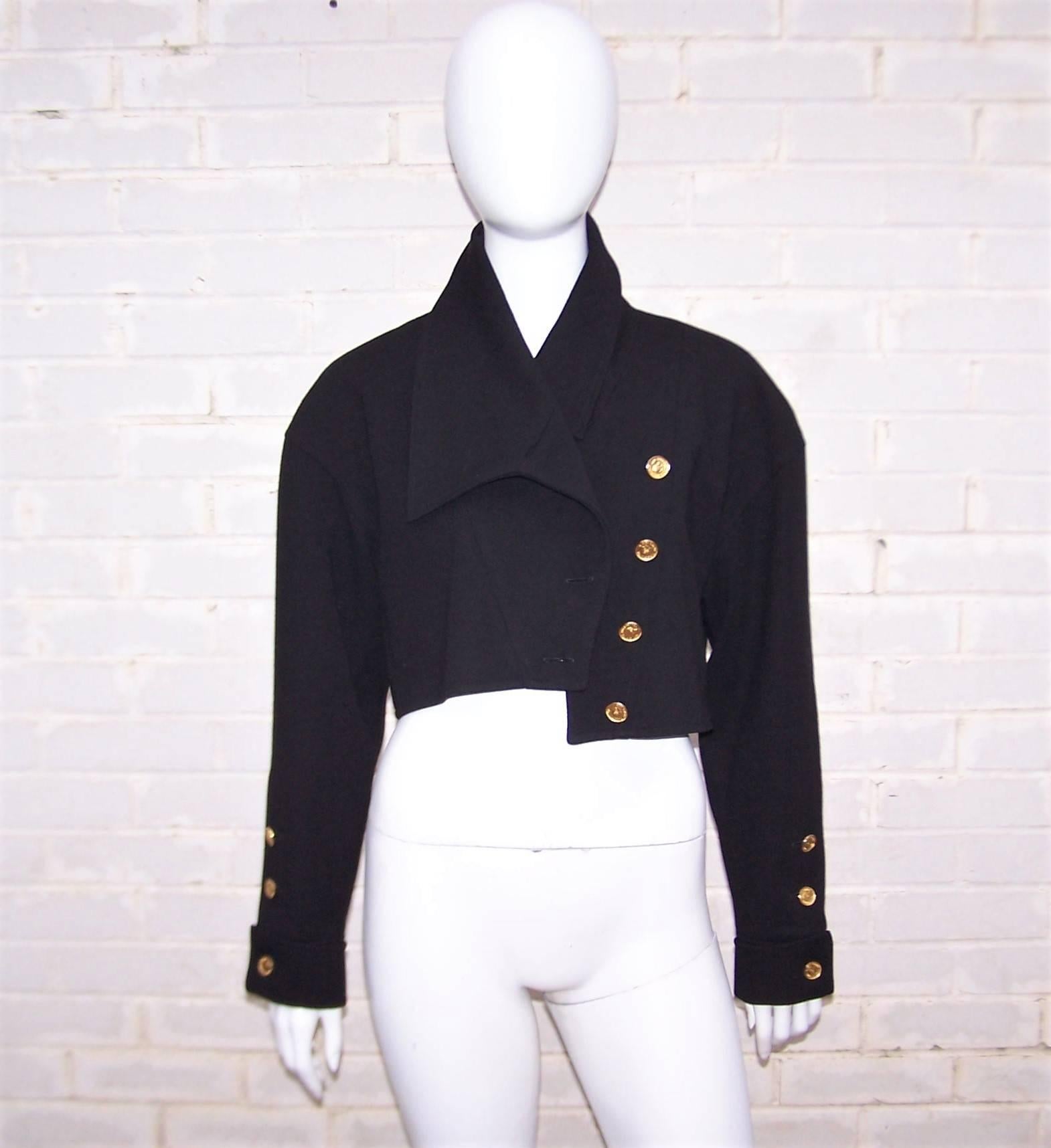 Youthful 1980's Chanel Boutique Black Jumper Dress With Cropped Jacket 3