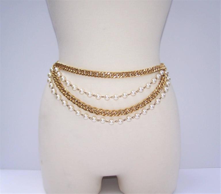 Vintage 80s Gold Chain Pearl Belt Womens Multi Layer Statement Swag Adjustable Pearl Chain Belt 80s - Etsy main image 2