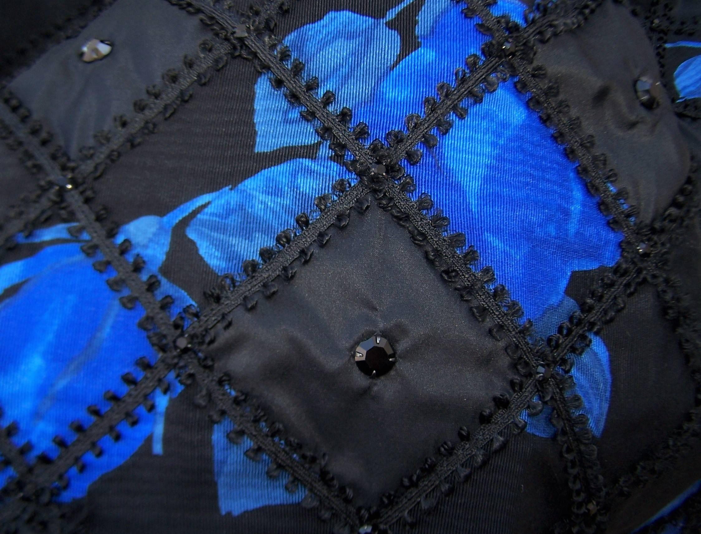 1970's Adolfo Two Piece Electric Blue & Black Peasant Dress  3