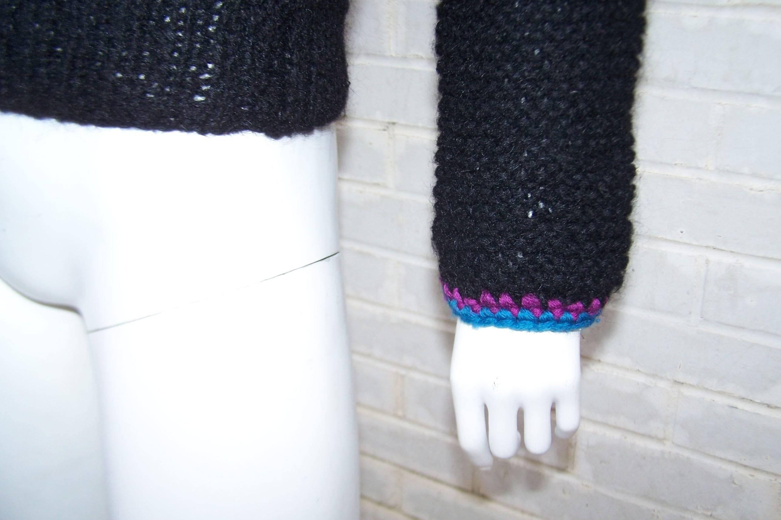 Bold C.1980 Geometric Hand Knit Black Wool Sweater 4