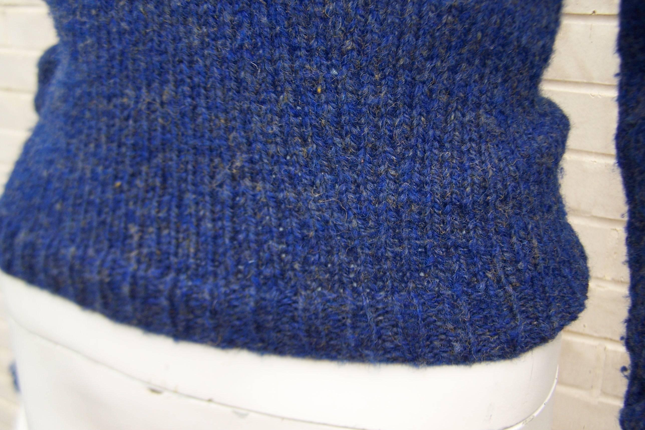 C.1980 Perry Ellis Lapis Blue Hand Knitted Wool Sweater  2