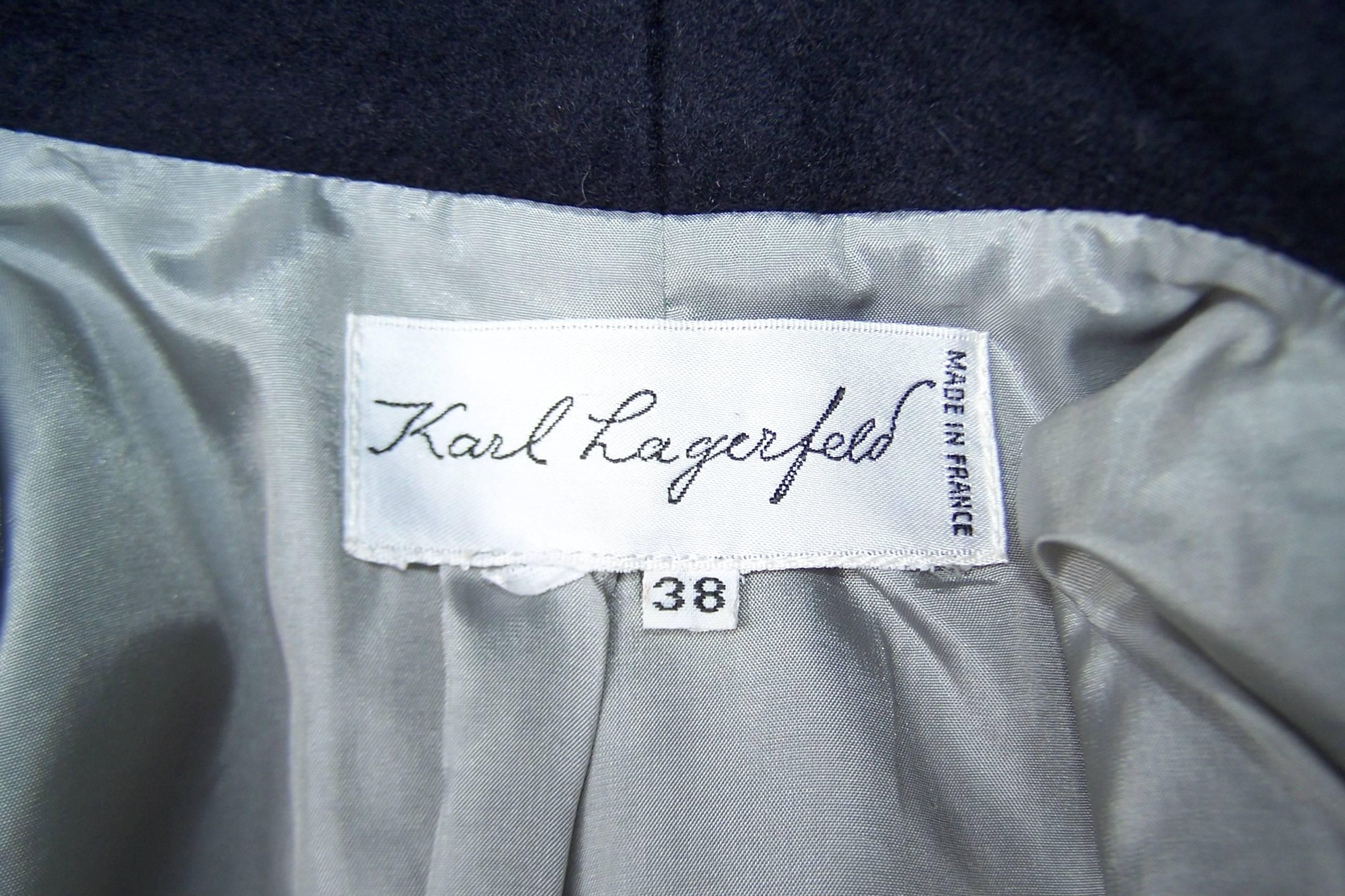 Stylized 1980's Karl Lagerfeld Blue Wool Suit With Wide Legged Pants 4