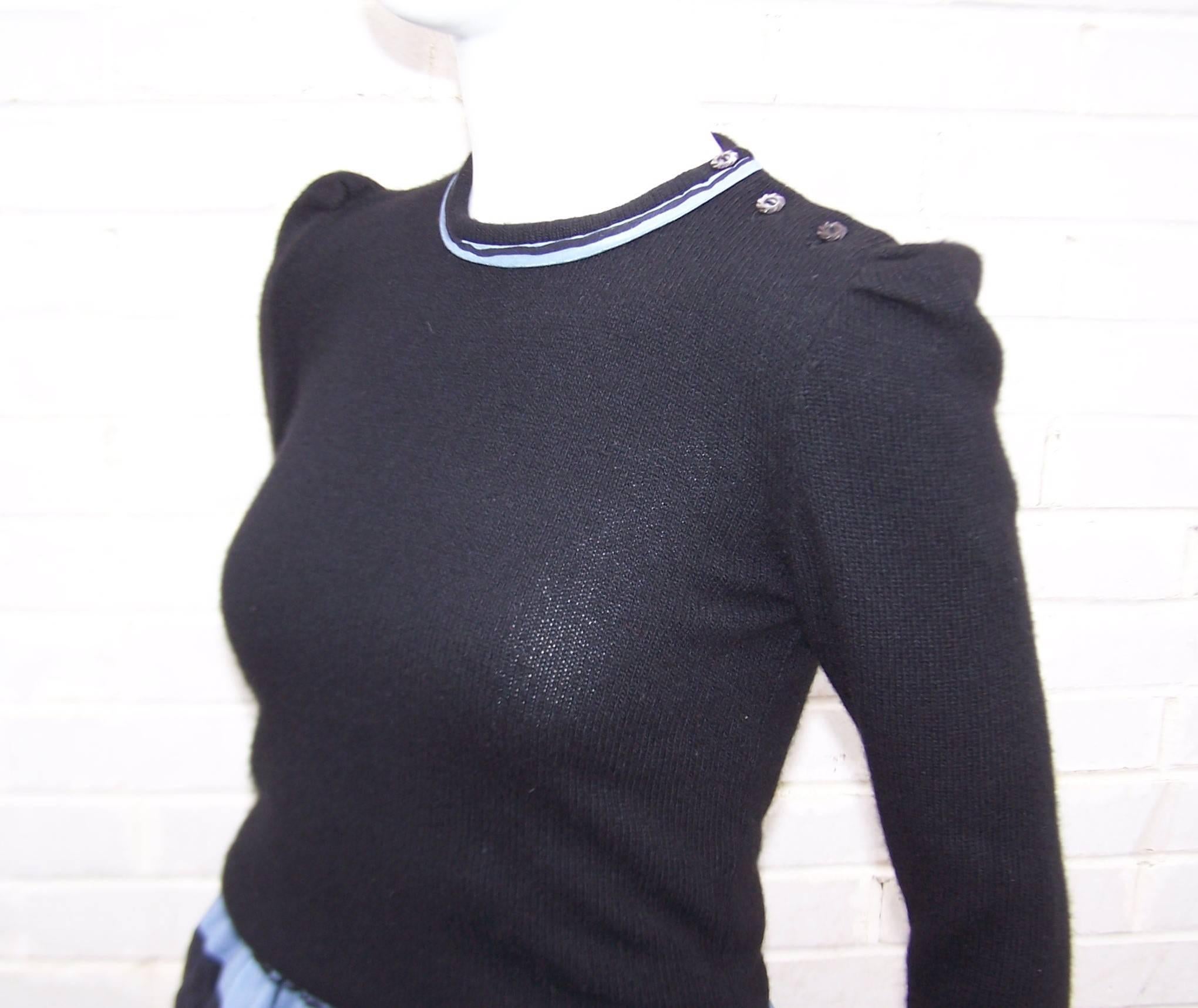 Graphic 1970's Michaele Vollbracht Silk Quilted Skirt & Cashmere Sweater Set 1