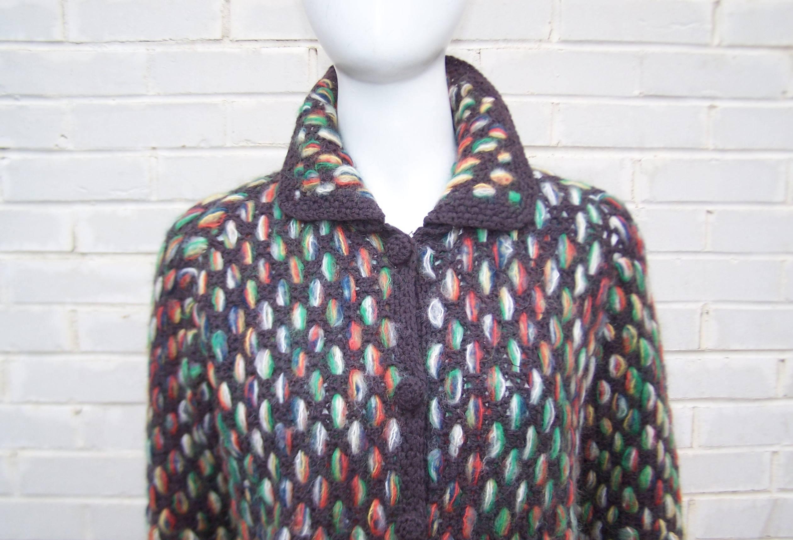 Gray Vibrant 1960's Anna Giovannozzi Multi Color Cardigan Sweater
