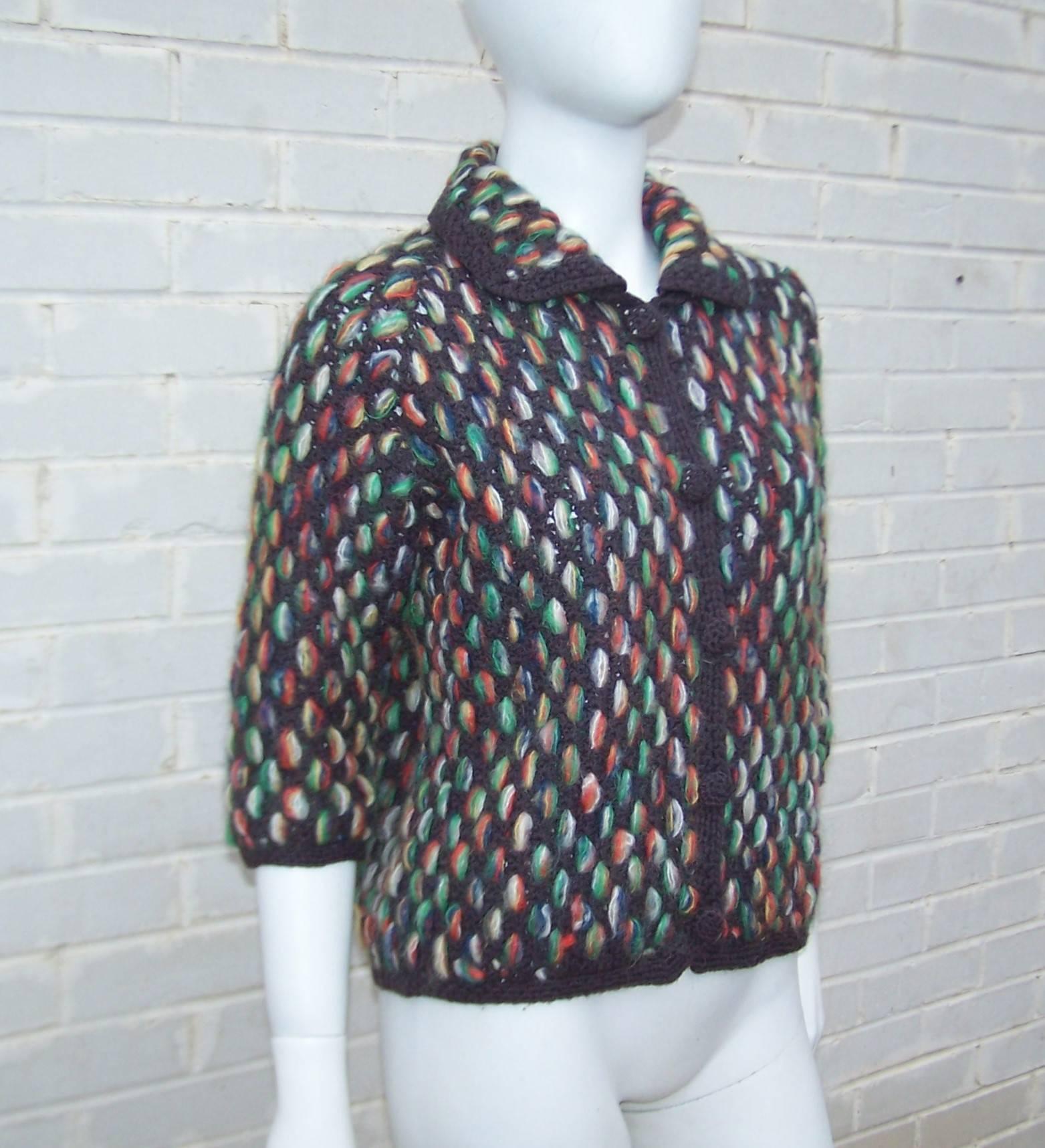 Women's Vibrant 1960's Anna Giovannozzi Multi Color Cardigan Sweater