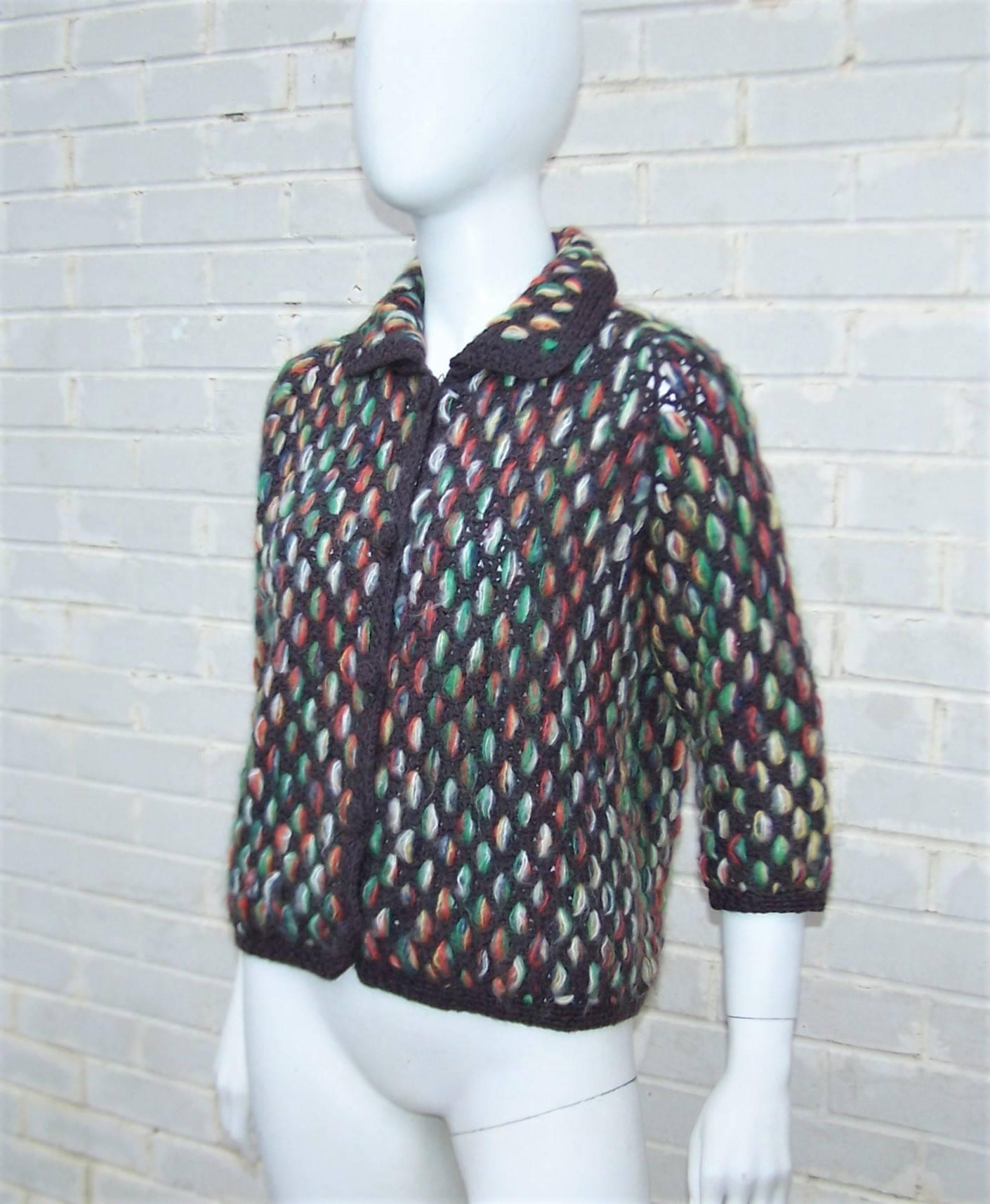 Vibrant 1960's Anna Giovannozzi Multi Color Cardigan Sweater 1