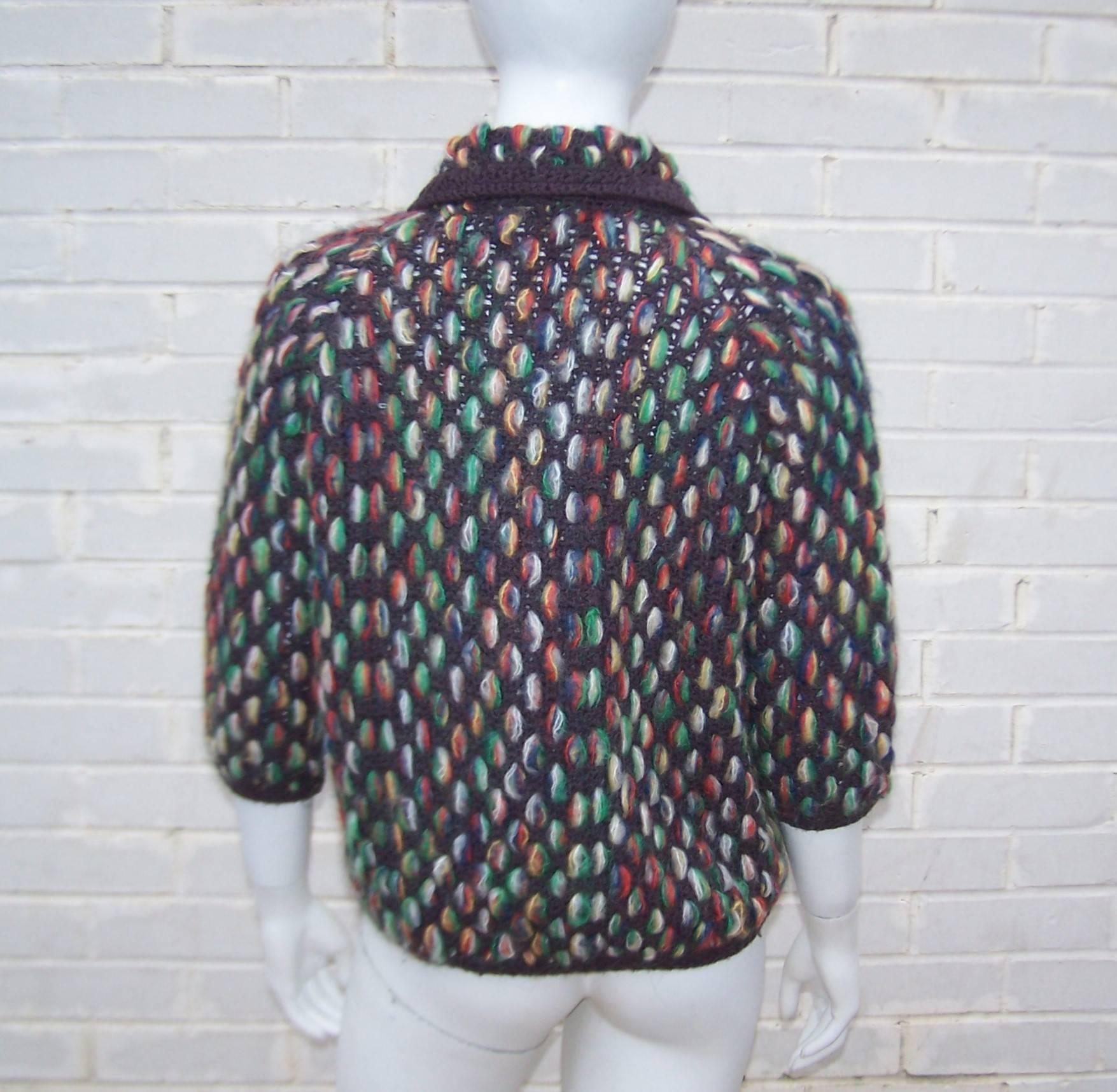 Vibrant 1960's Anna Giovannozzi Multi Color Cardigan Sweater 2