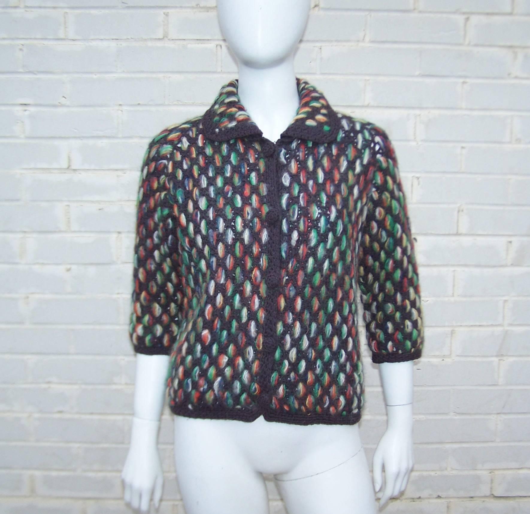 Vibrant 1960's Anna Giovannozzi Multi Color Cardigan Sweater 3