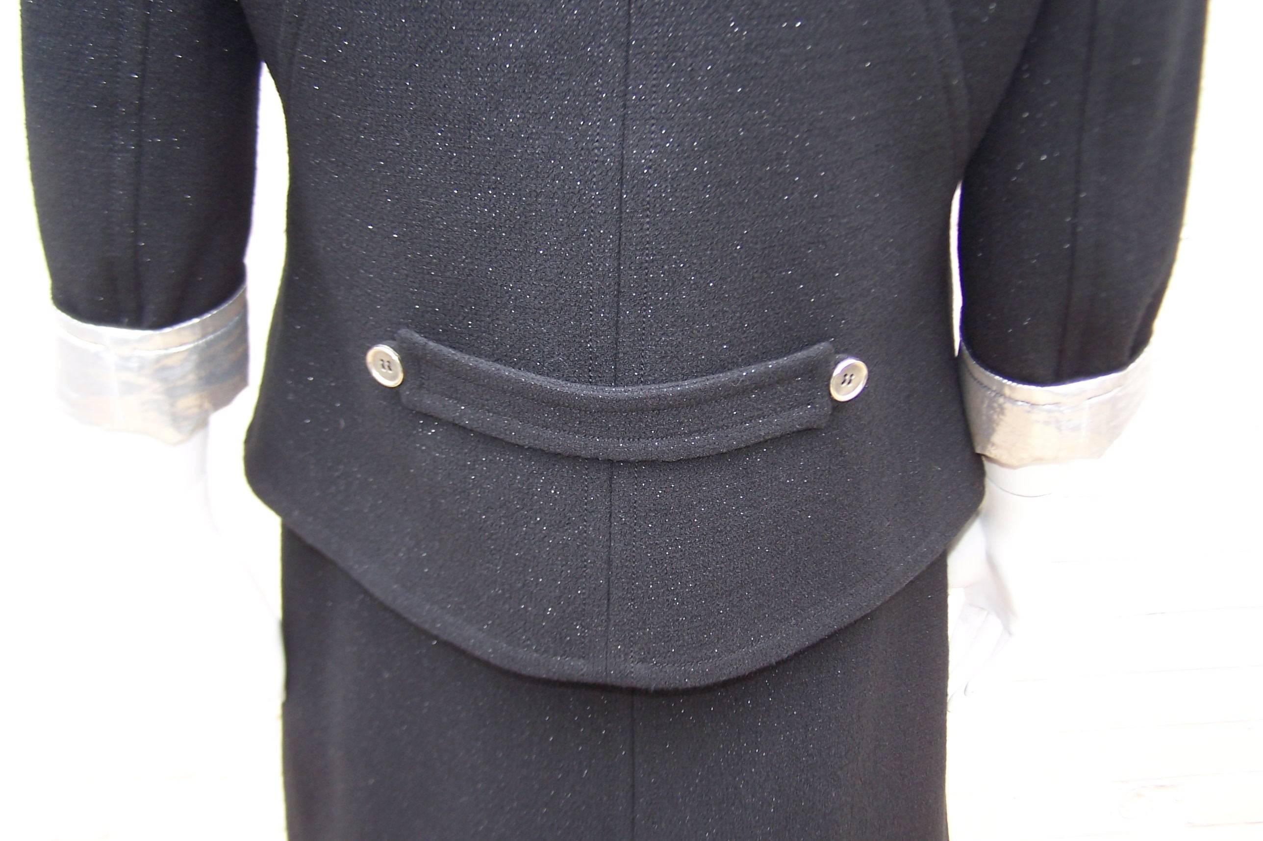 Futuristic C.1990 Courreges Mod Black & Silver Metallic Skirt Suit 4