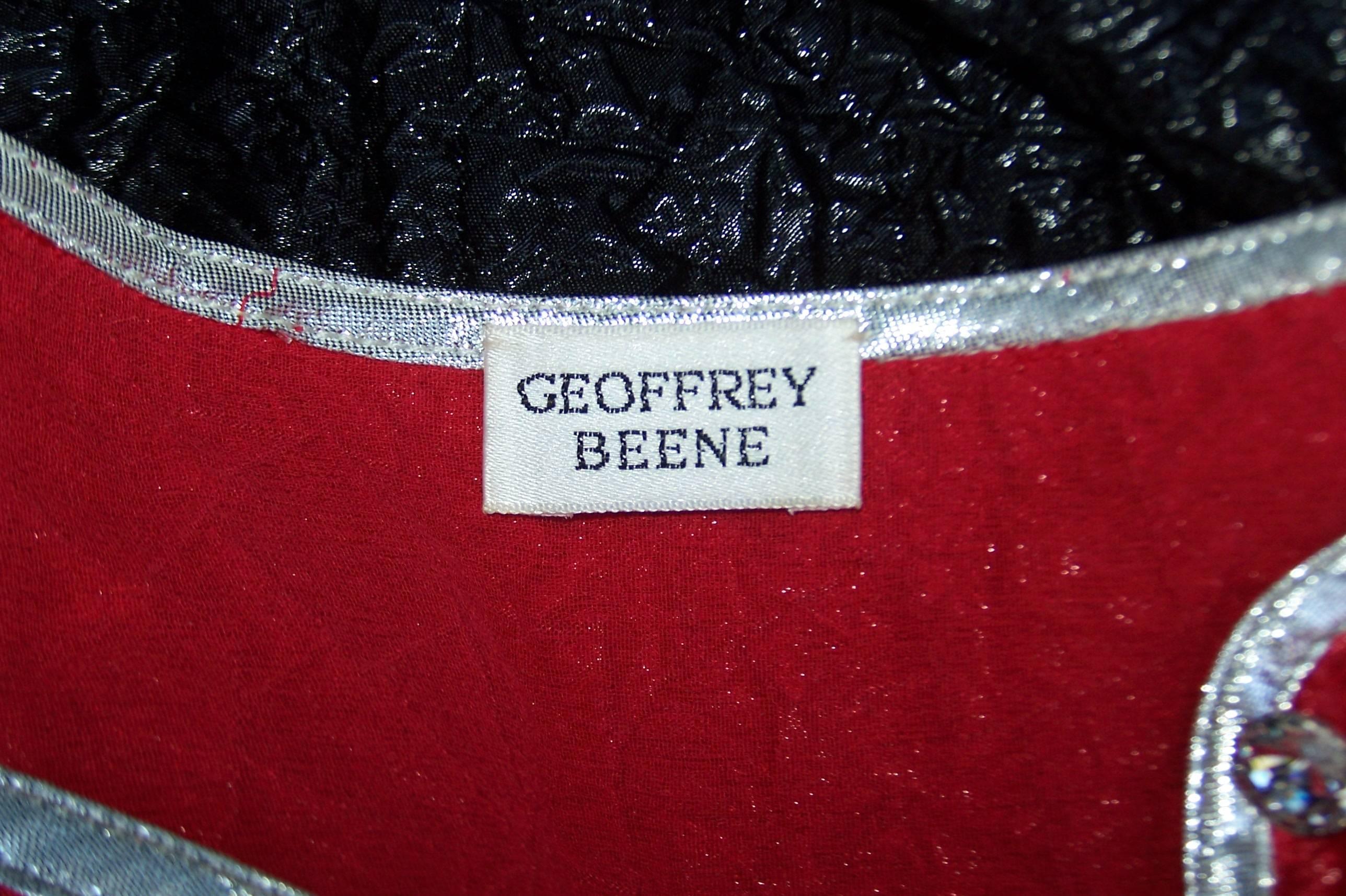 Geoffrey Beene Red, Black & Silver Cocktail Dress, 1970’s For Sale 3