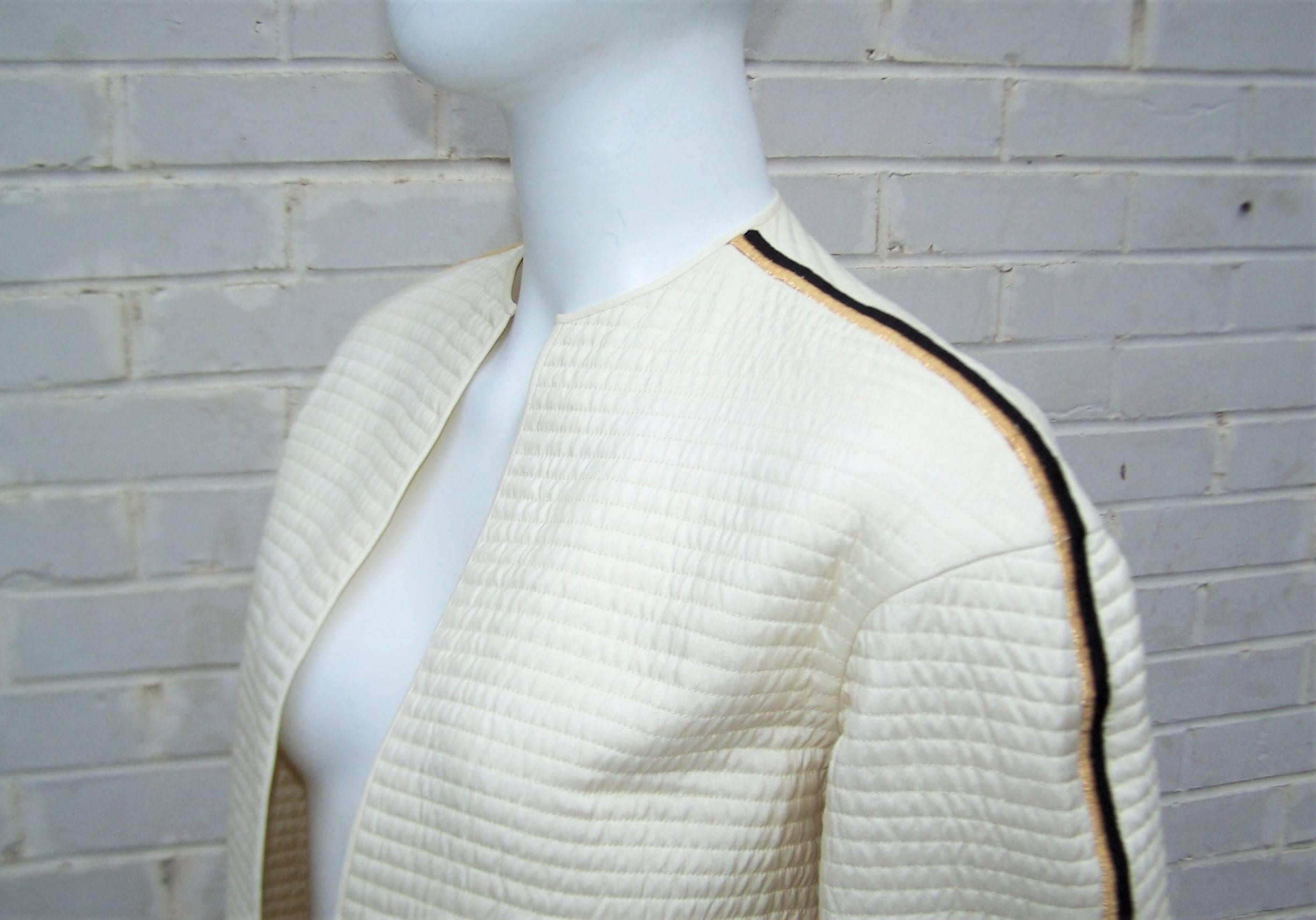 Mary McFadden Quilted Coat With Black & Gold Trim, 1980’s 1