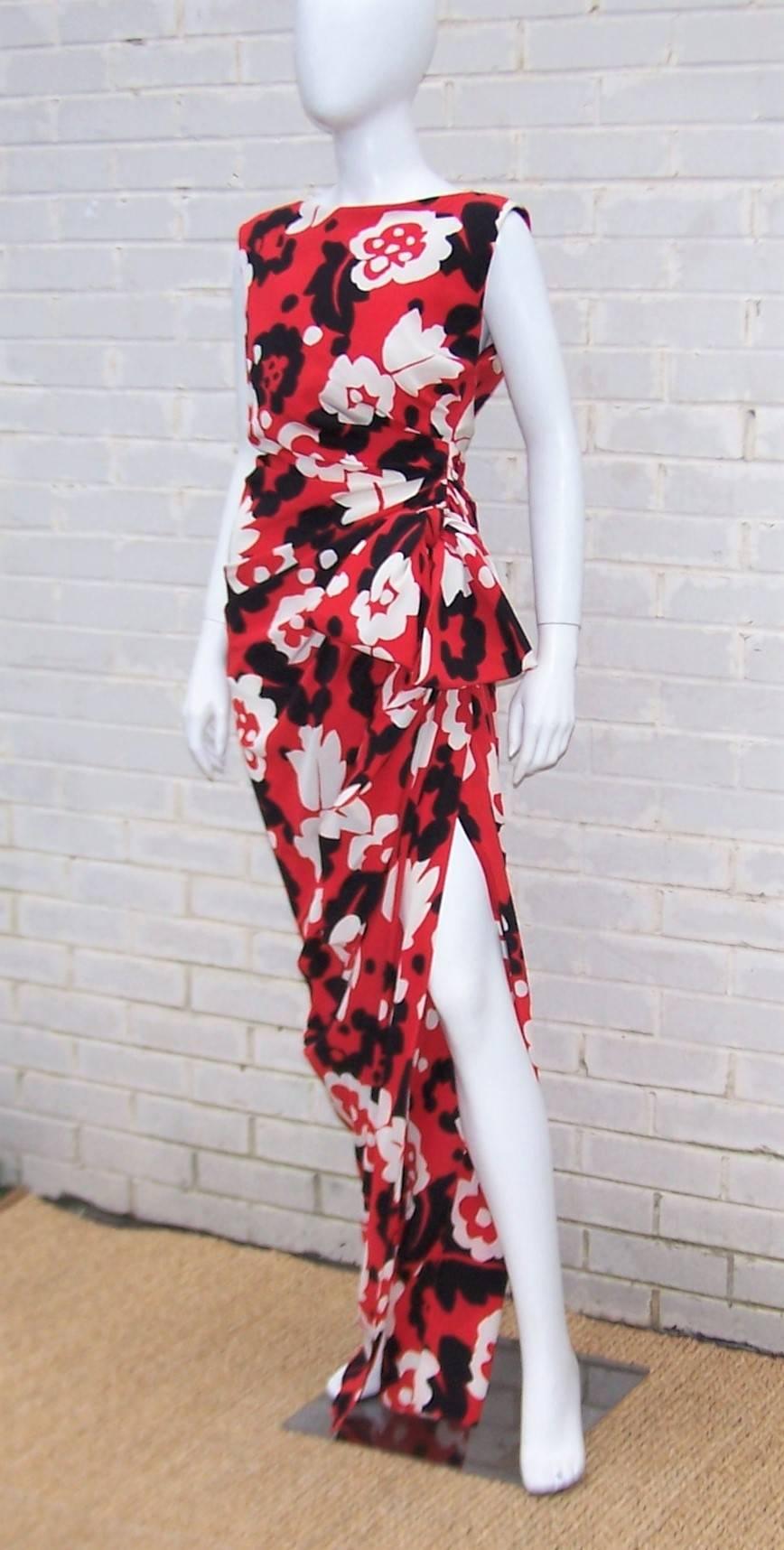 1990's Oscar de la Renta Tropical Silk Goddess Dress In Excellent Condition In Atlanta, GA