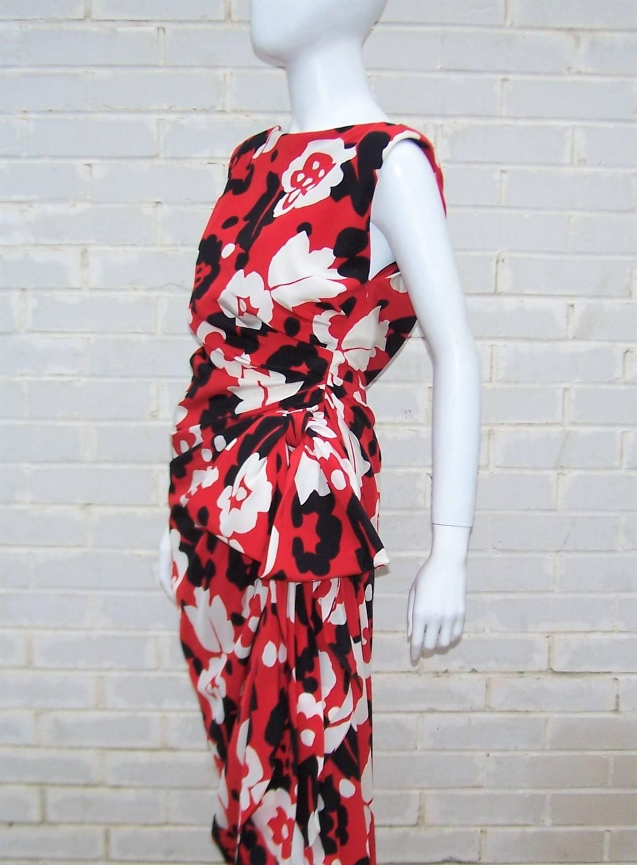 1990's Oscar de la Renta Tropical Silk Goddess Dress 3