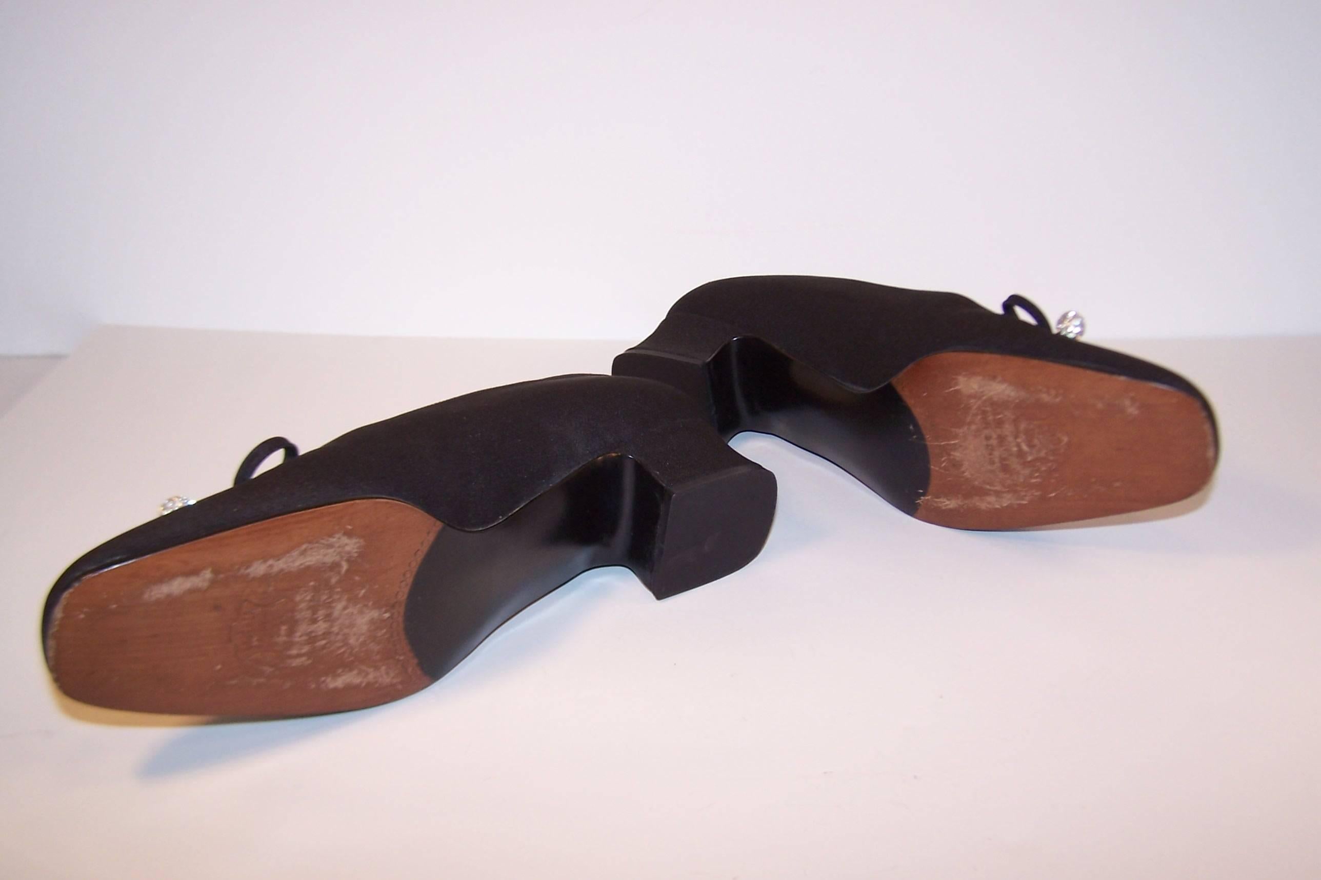 Stuart Weitzman 1980's Classic Black Evening Shoes With Rhinestone Pom Poms 2