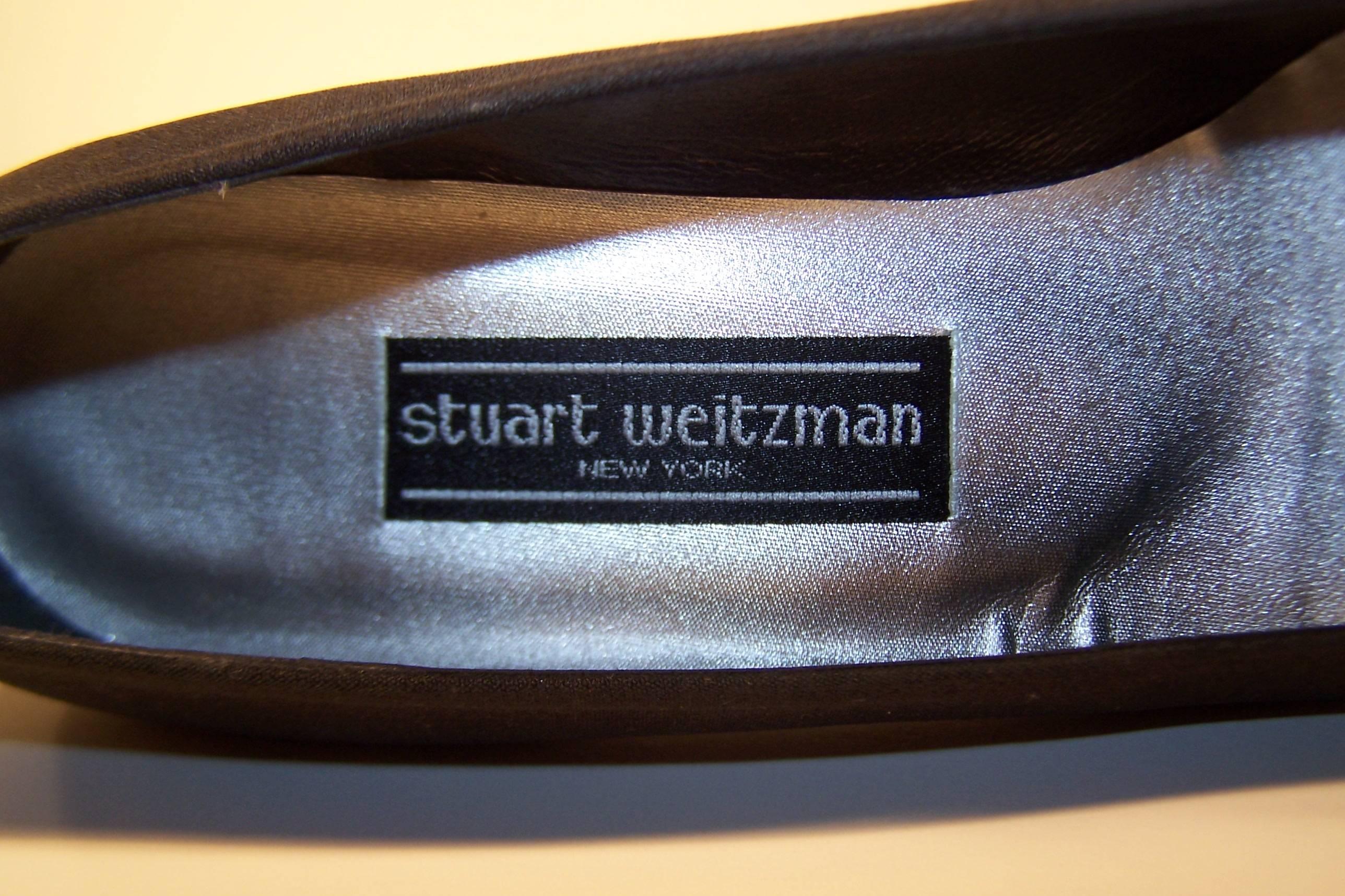 Stuart Weitzman 1980's Classic Black Evening Shoes With Rhinestone Pom Poms 3