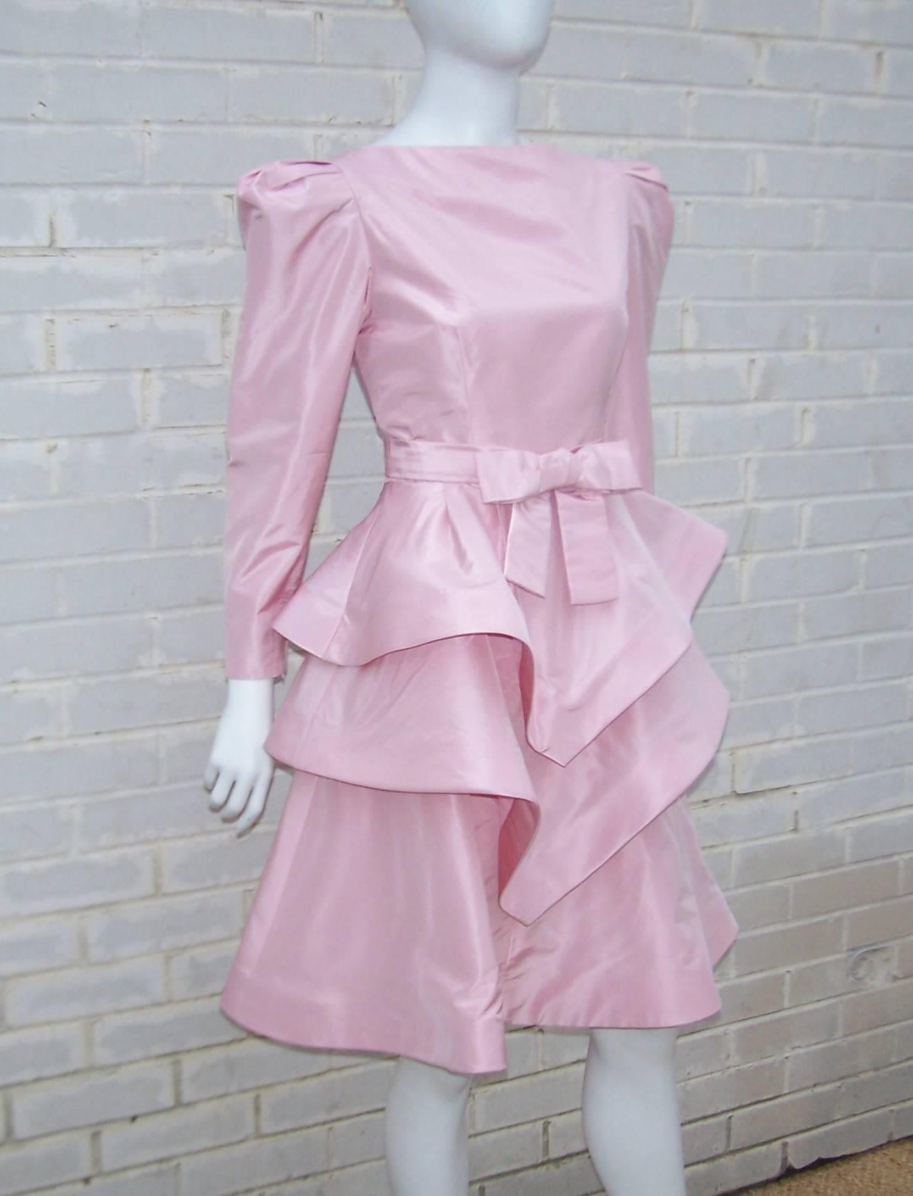 Sweet & Sassy 1980's Arnold Scaasi Pink Taffeta Party Dress In Excellent Condition In Atlanta, GA