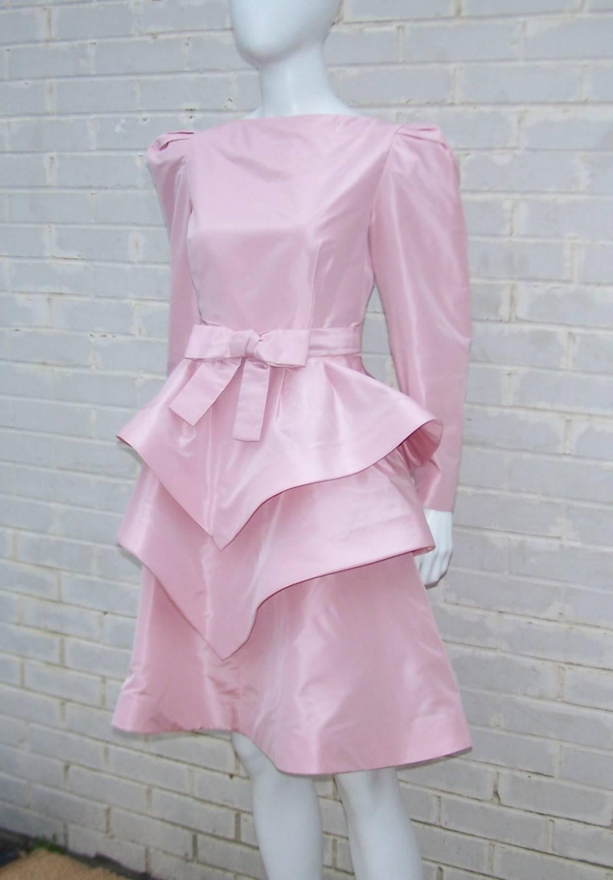 Sweet & Sassy 1980's Arnold Scaasi Pink Taffeta Party Dress 2