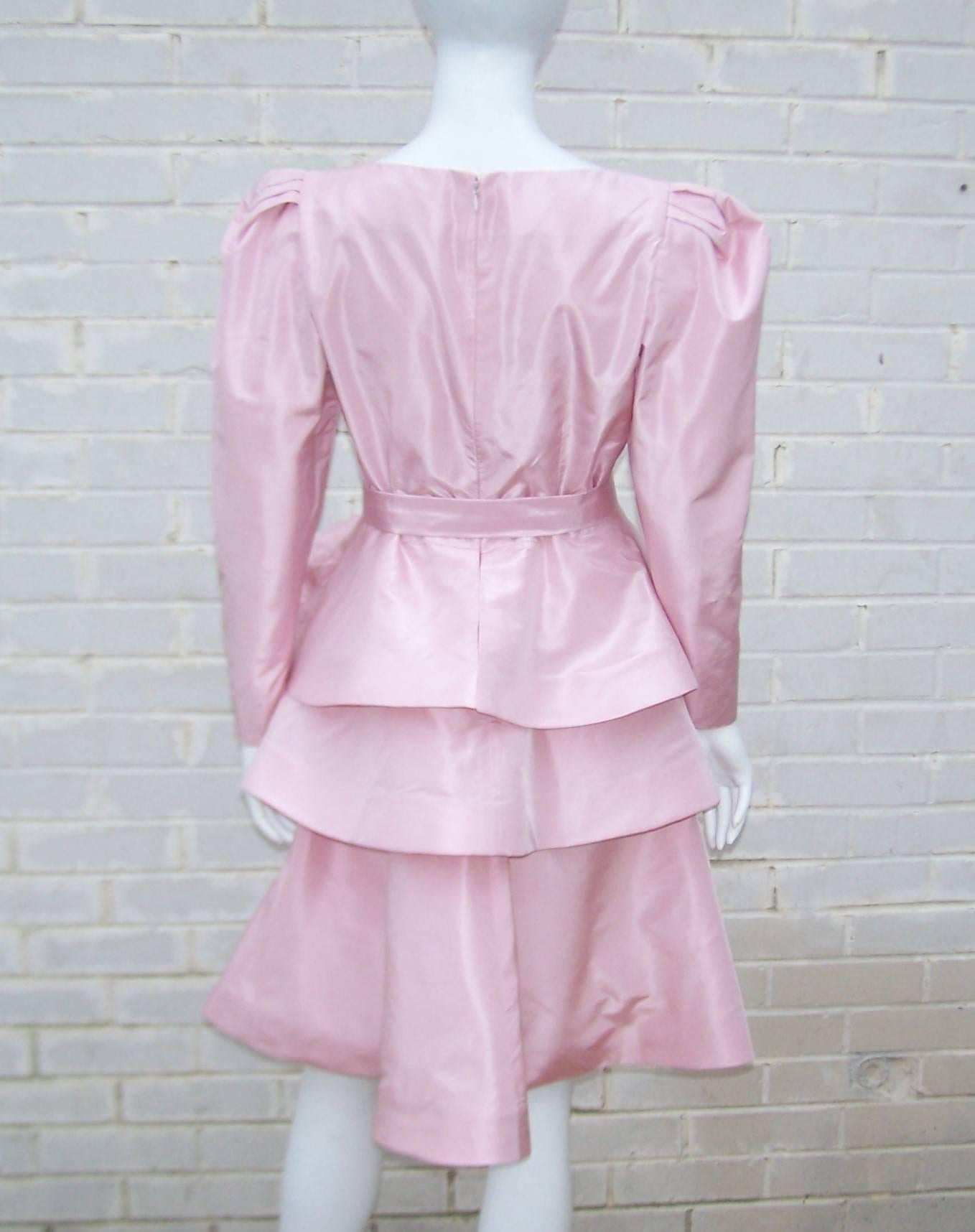 Sweet & Sassy 1980's Arnold Scaasi Pink Taffeta Party Dress 5