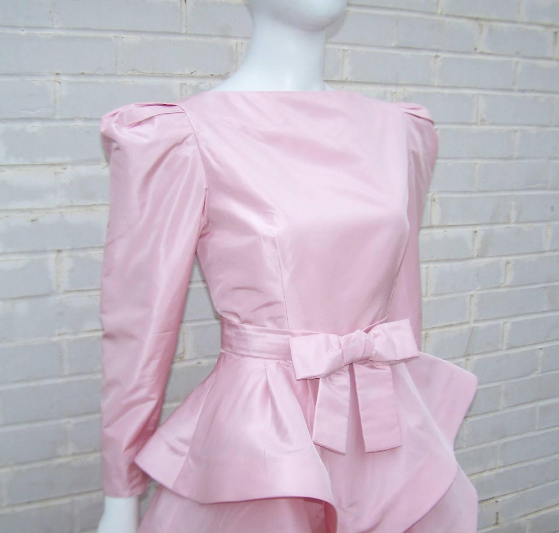Women's Sweet & Sassy 1980's Arnold Scaasi Pink Taffeta Party Dress