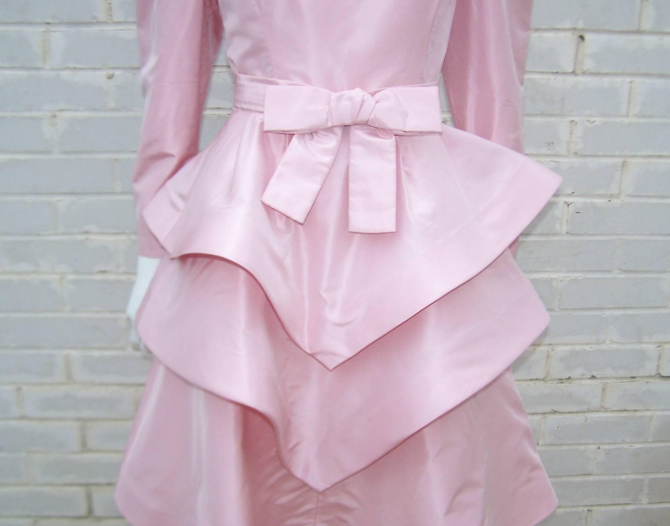 Sweet & Sassy 1980's Arnold Scaasi Pink Taffeta Party Dress 1