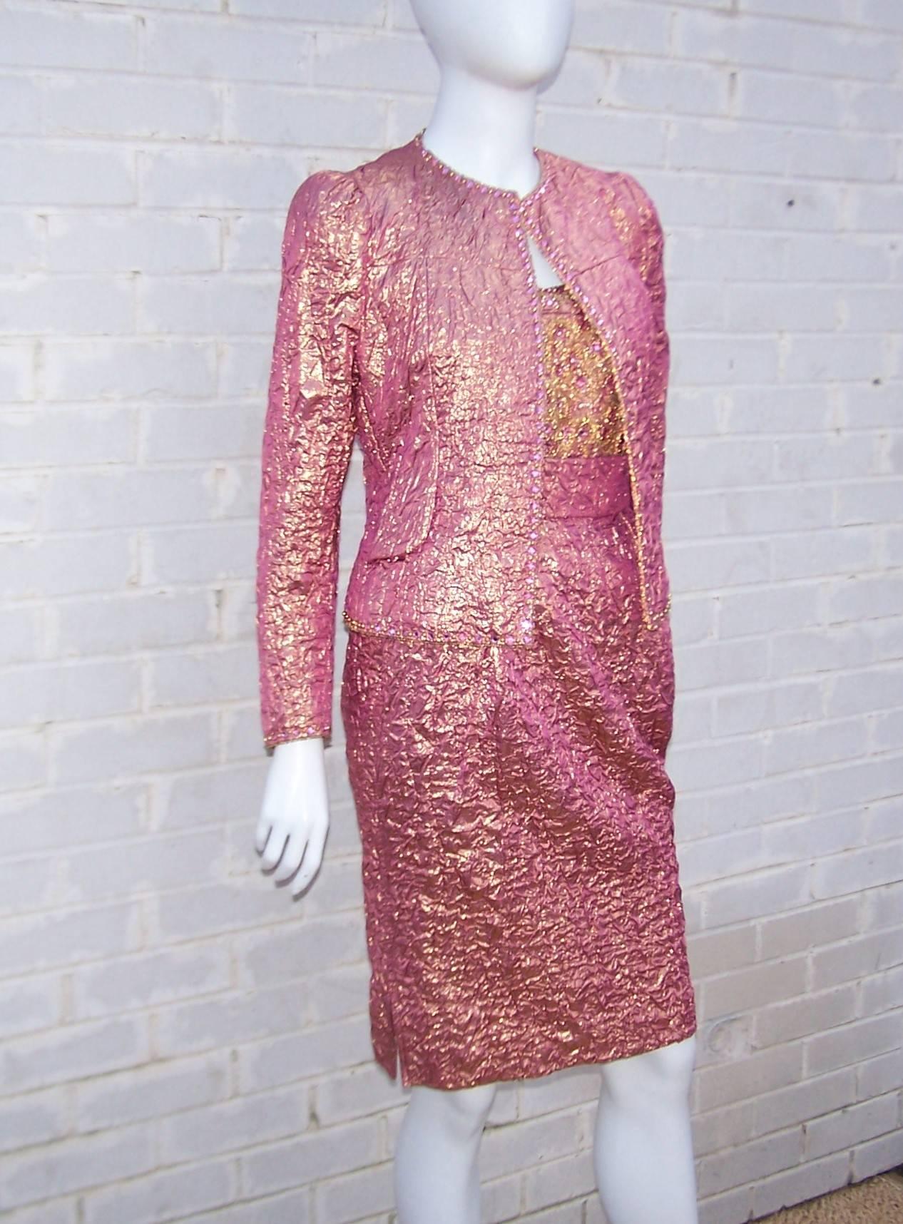 Futuristic Glam 1970's Adolfo Pink & Gold Cocktail Suit 4