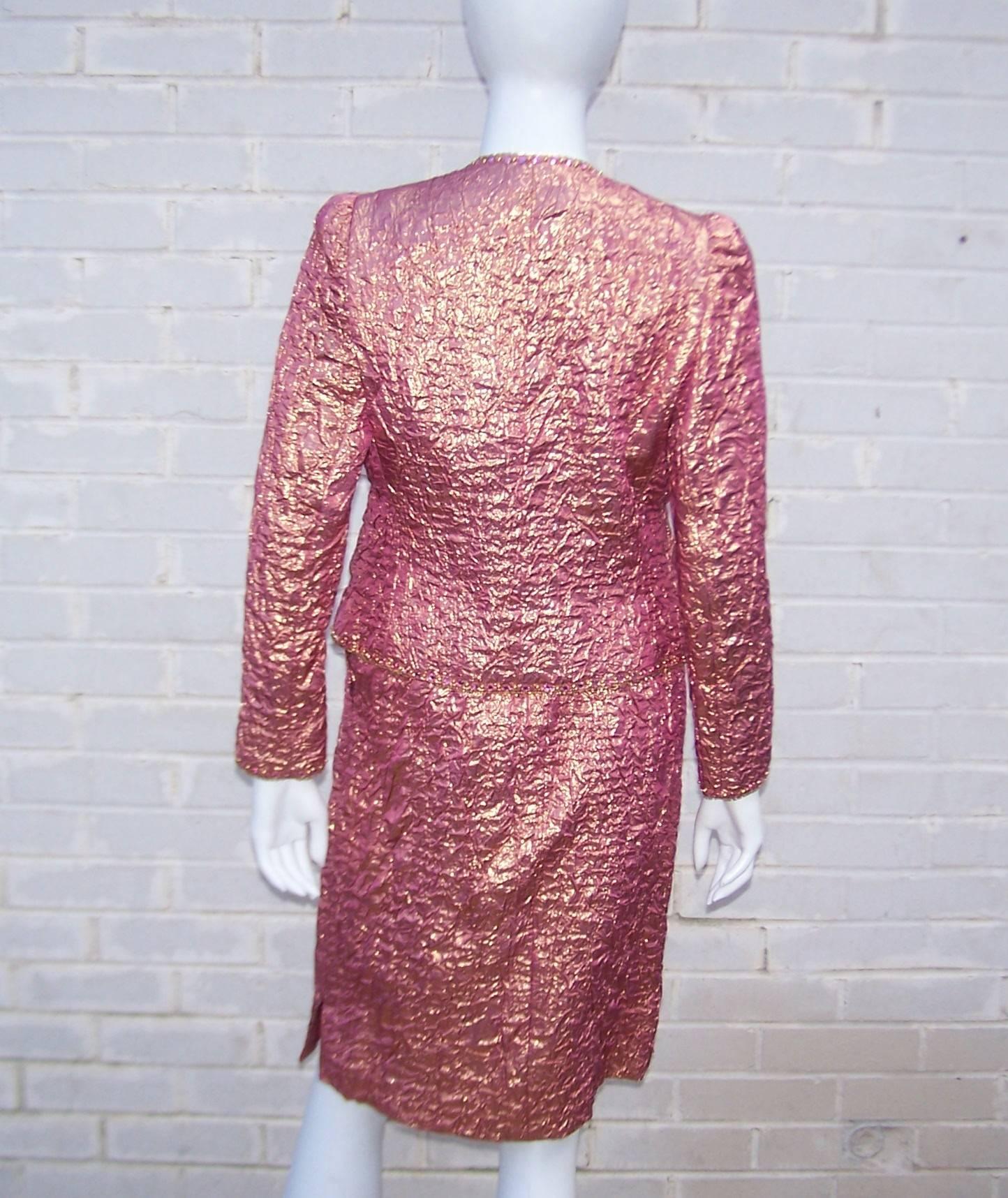 Futuristic Glam 1970's Adolfo Pink & Gold Cocktail Suit 5