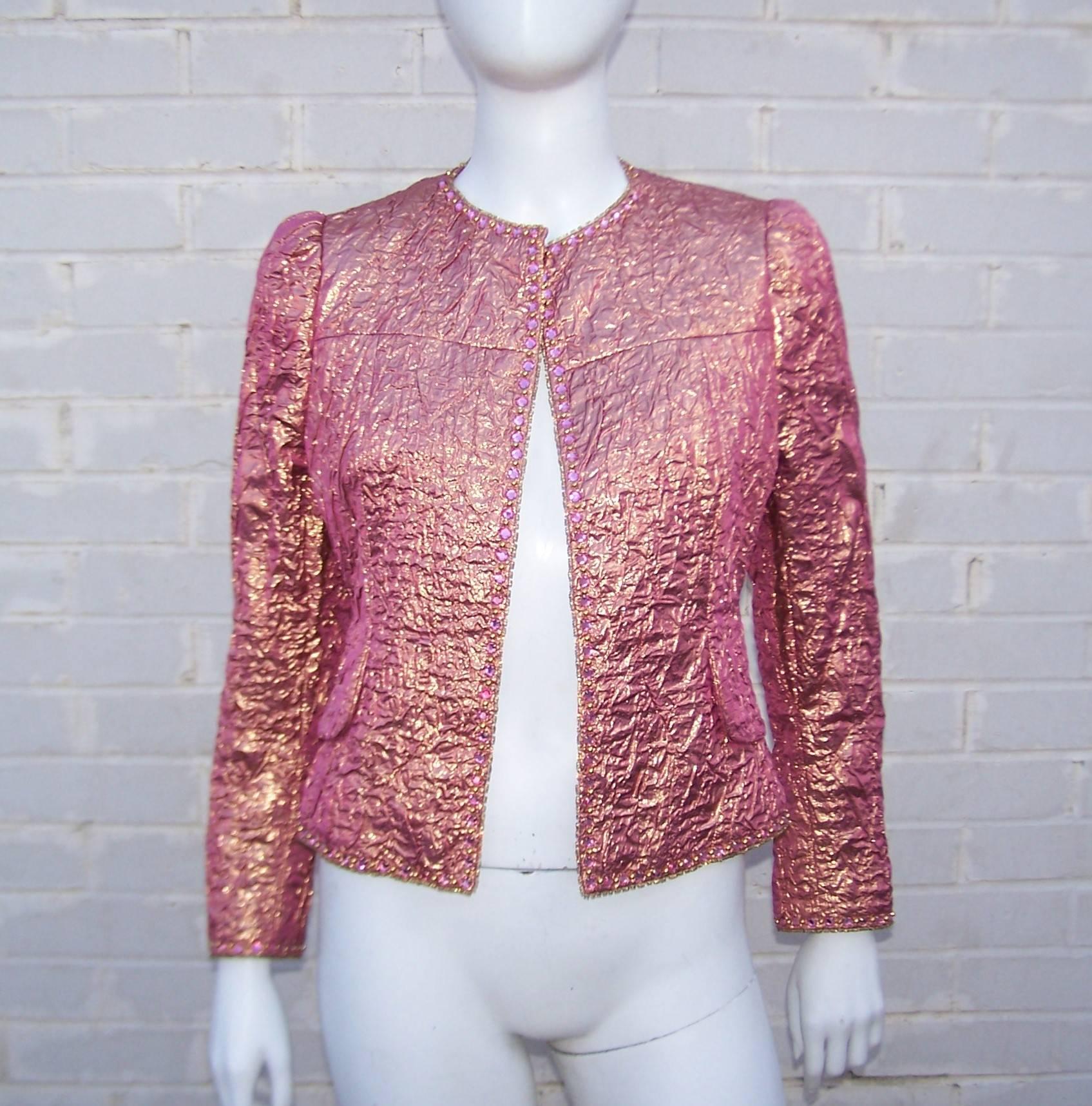 Futuristic Glam 1970's Adolfo Pink & Gold Cocktail Suit 3