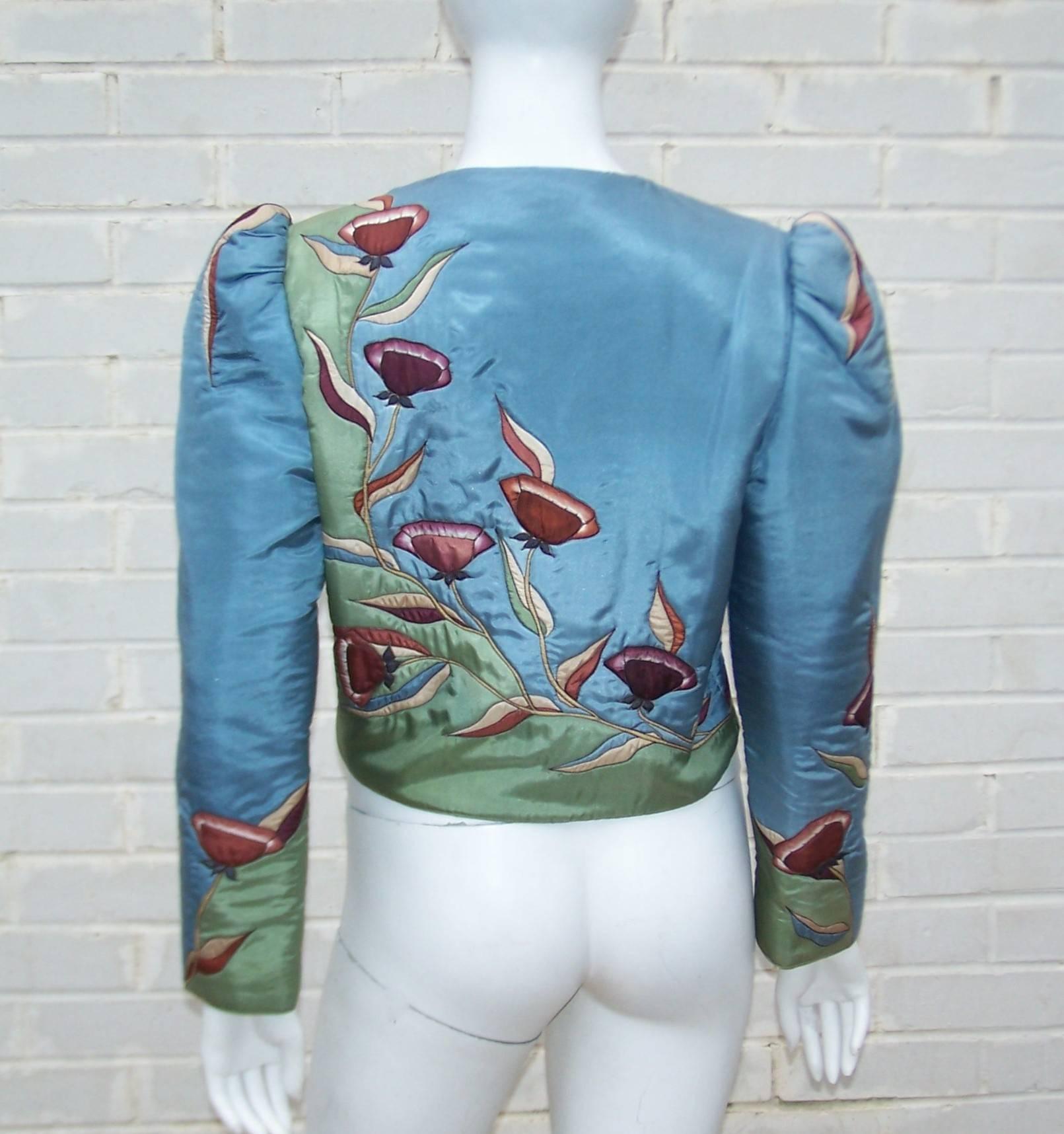 Art Nouveau Style 1970's Hand Painted SIlk Bolero Jacket 1