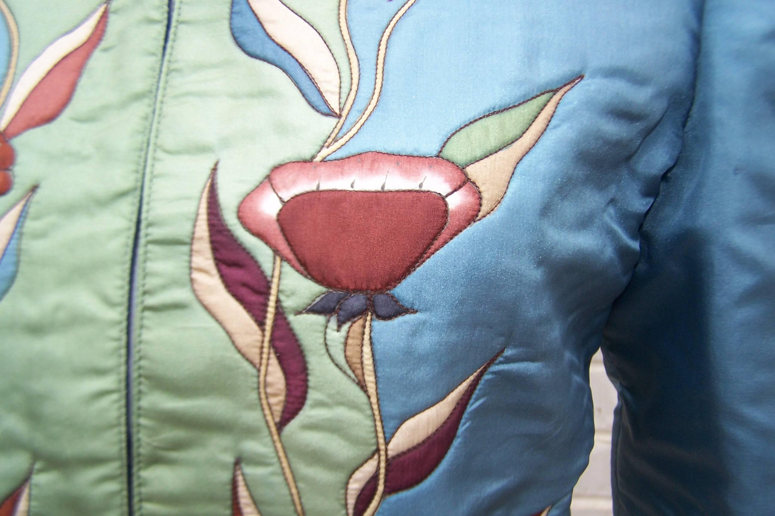 Art Nouveau Style 1970's Hand Painted SIlk Bolero Jacket 2