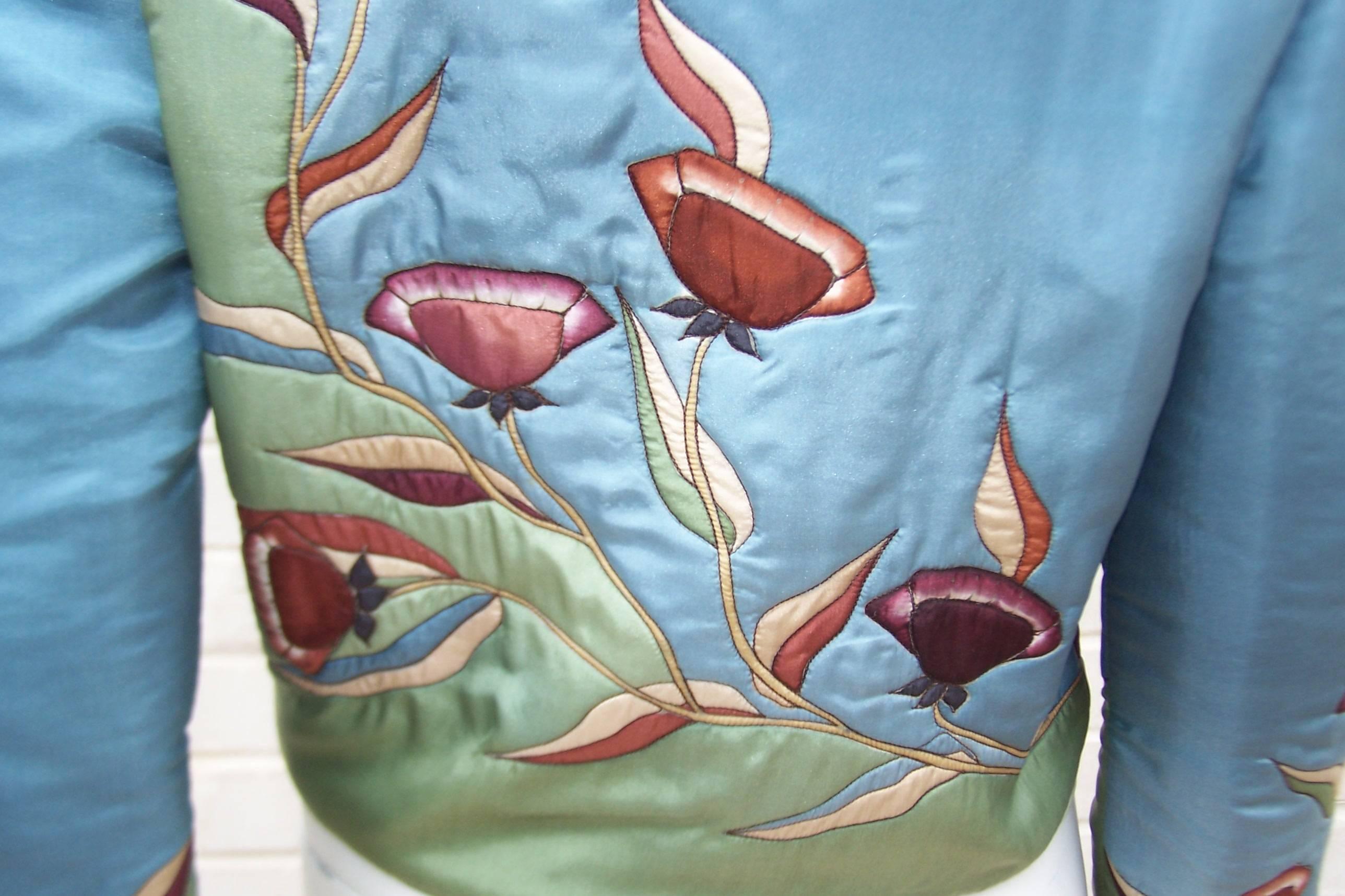 Art Nouveau Style 1970's Hand Painted SIlk Bolero Jacket 4