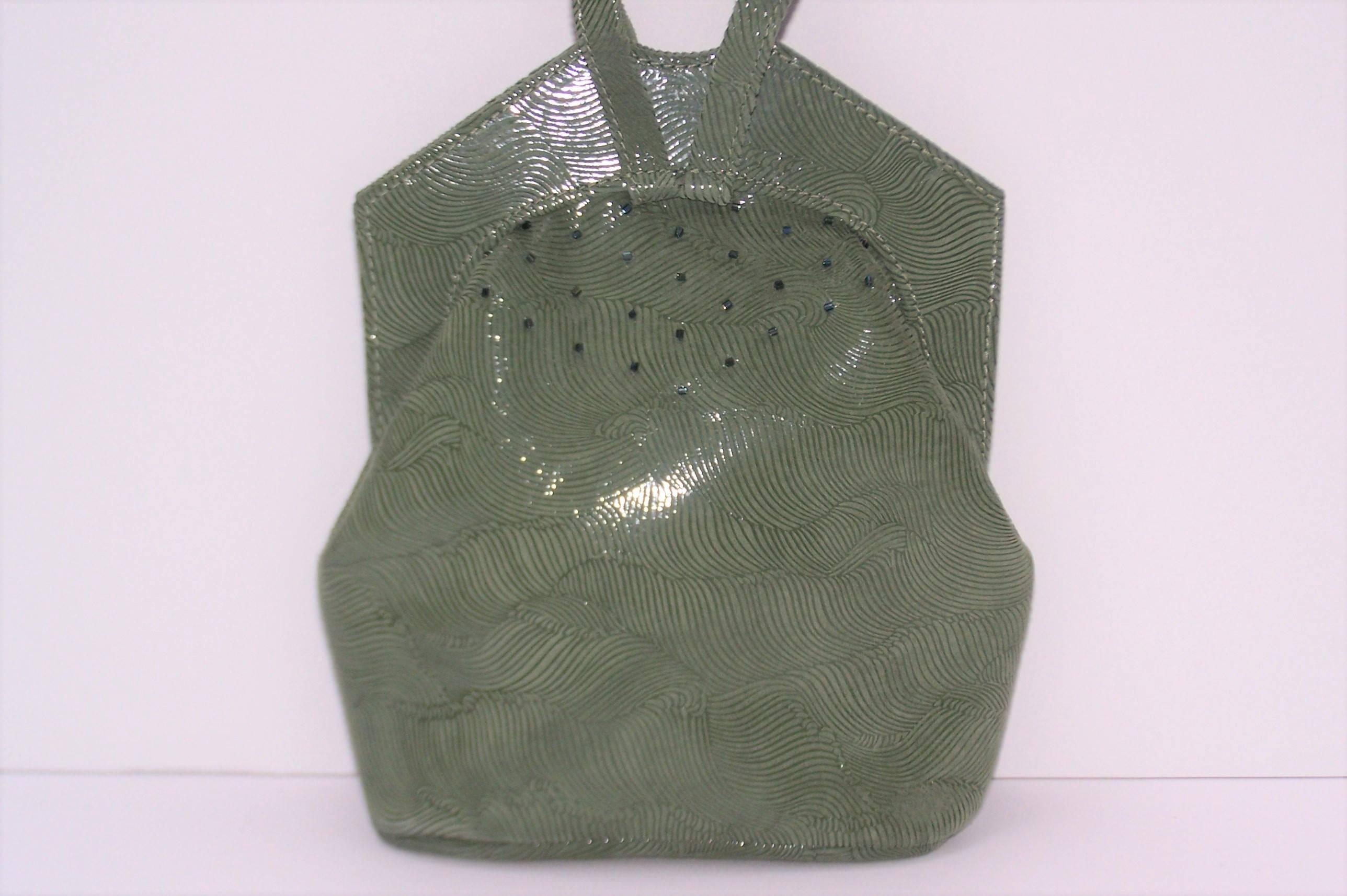 Gray C.1990 Michelle LaLonde Suede Sage Green Wristlet Handbag